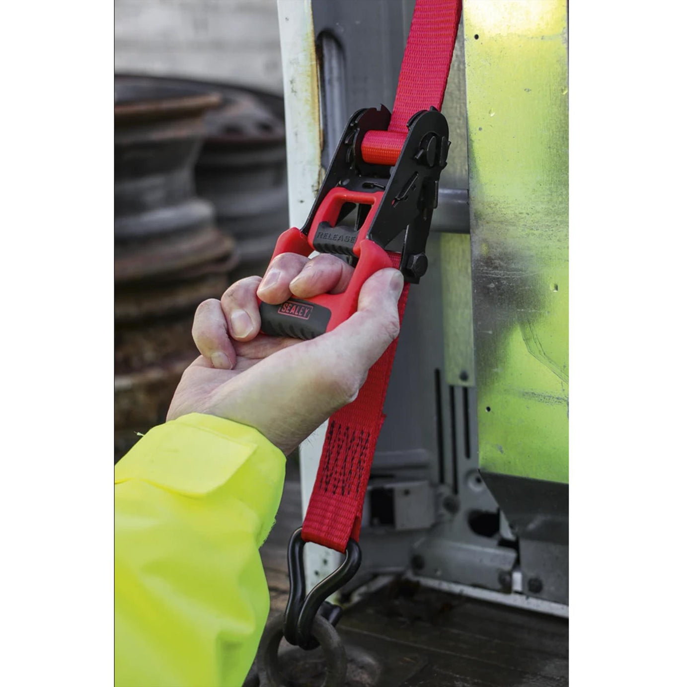 Sealey Ratchet Tie Down 32mmx4.9m Poly Web 1200kg - 1 Pair