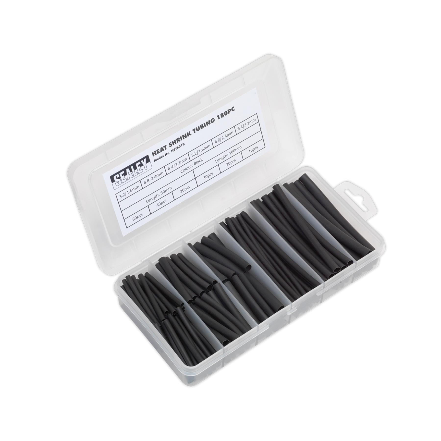 Sealey Heat Shrink Tubing Assortment 180pc 50 & 100mm Black
