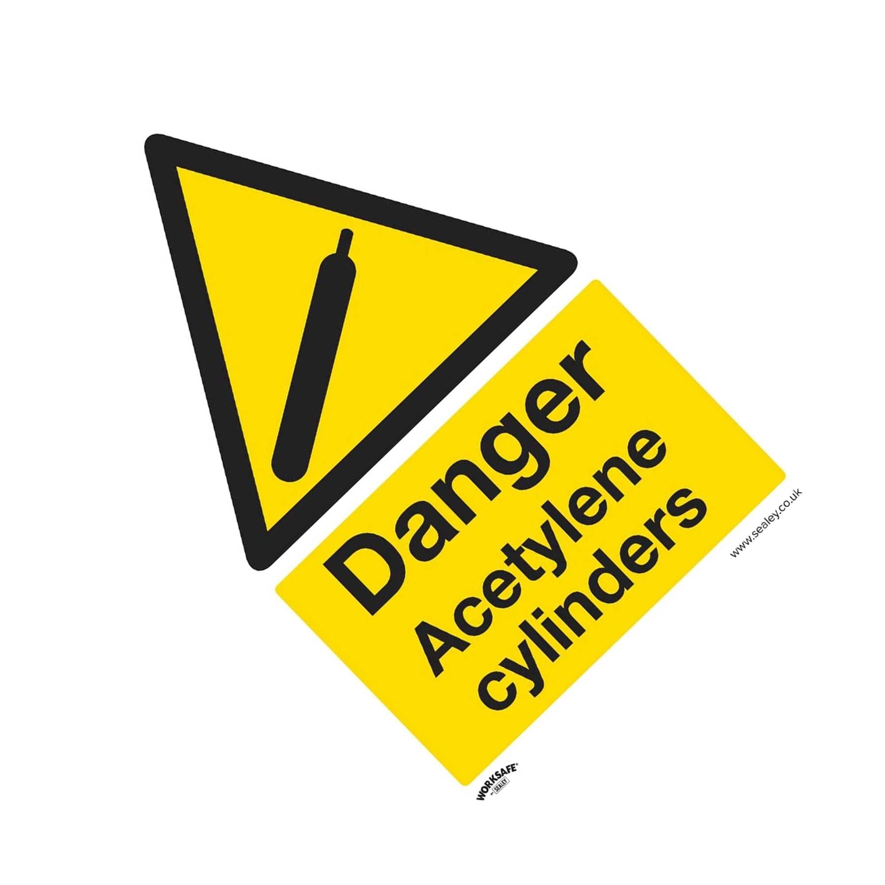 Warning Safety Sign - Danger Acetylene Cylinders - Self-Adhesive Vinyl