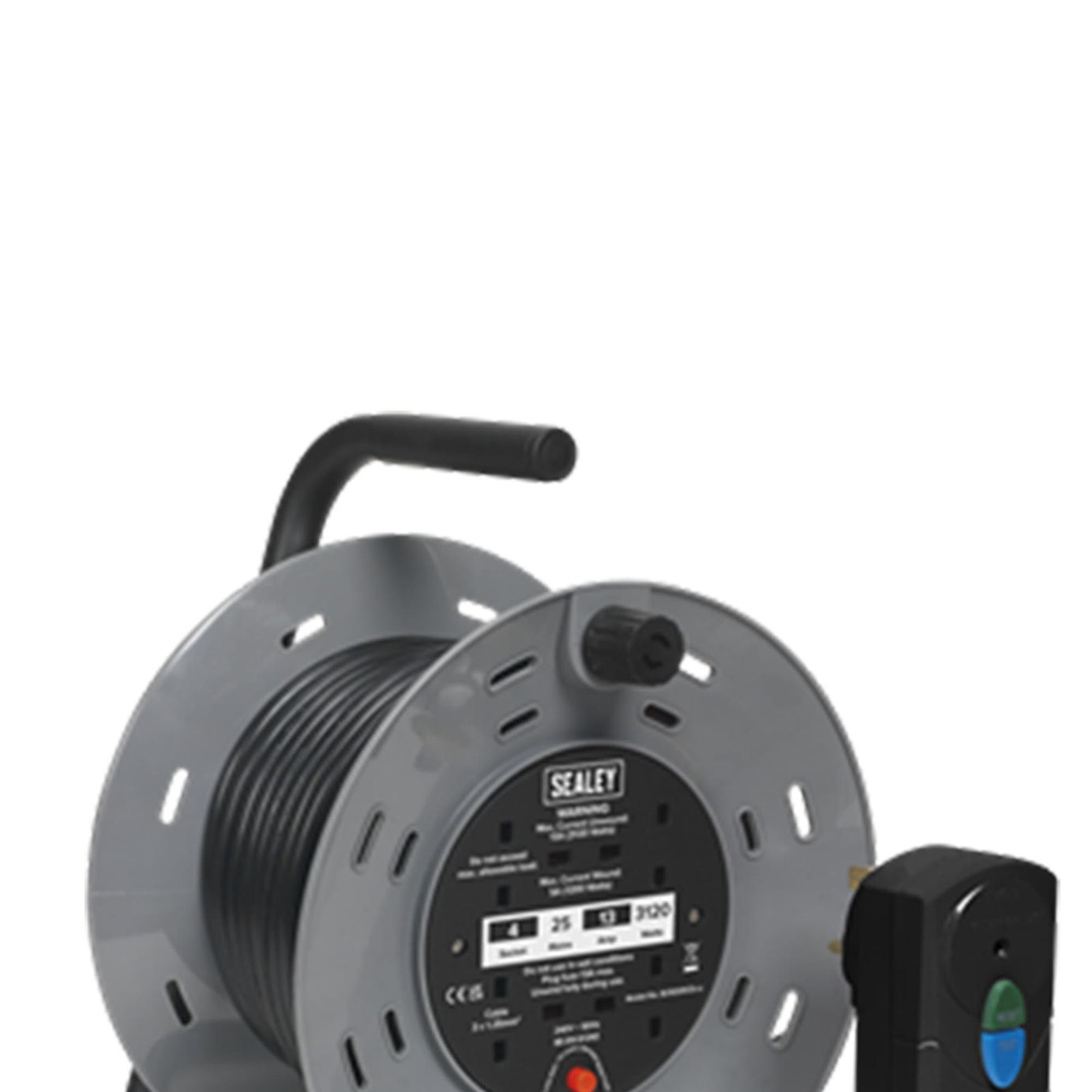 Cable Reel 25m 4 x 230V 1.25mm² Thermal Trip with RCD Plug