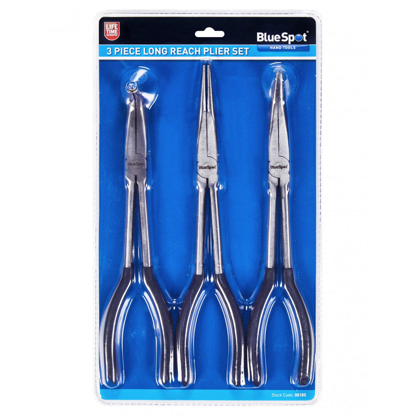 BlueSpot 3Pce Long Reach Plier Set Polished Head Soft-Grip Handles