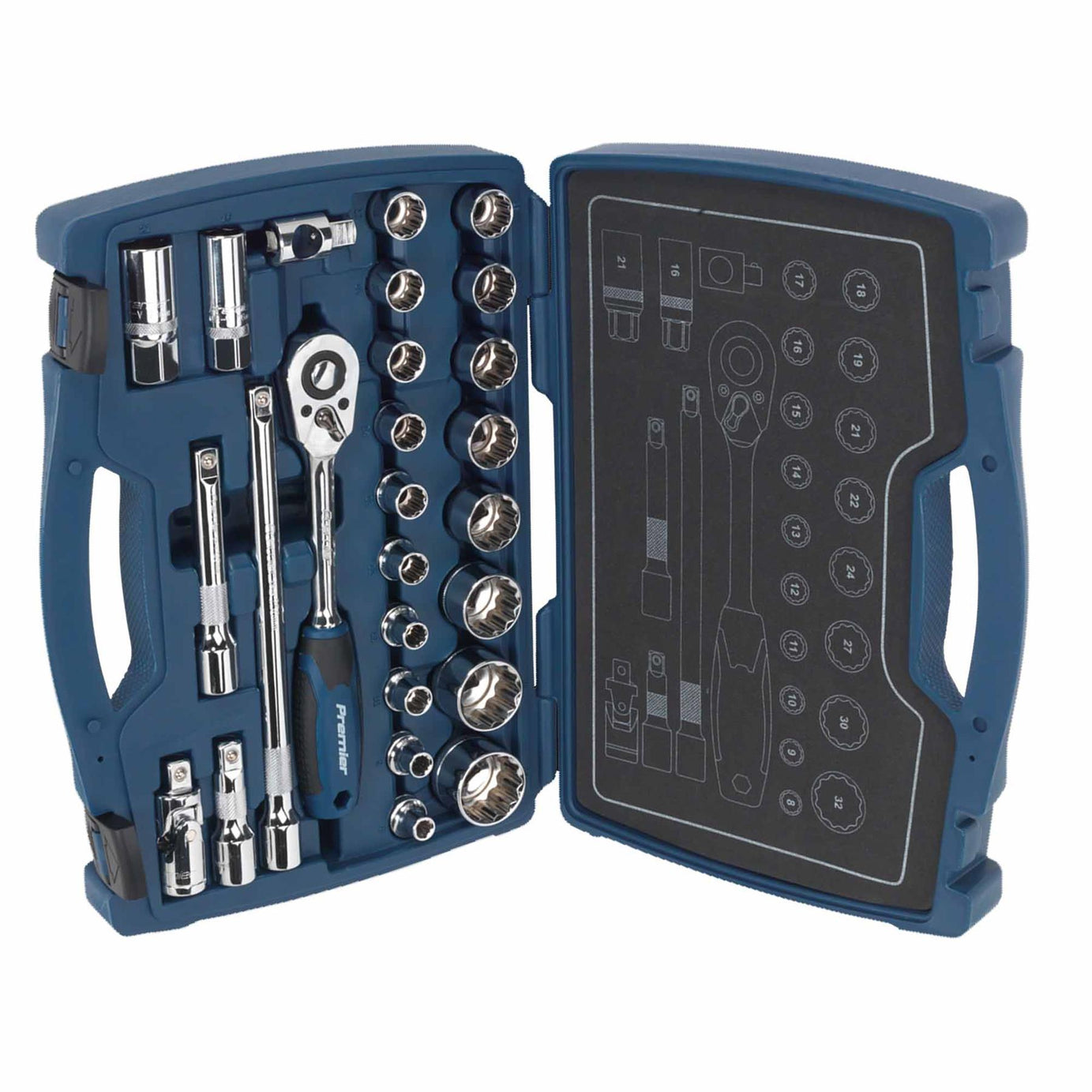 Sealey Socket Set 26pc 1/2"Sq Drive 6pt WallDrive Metric