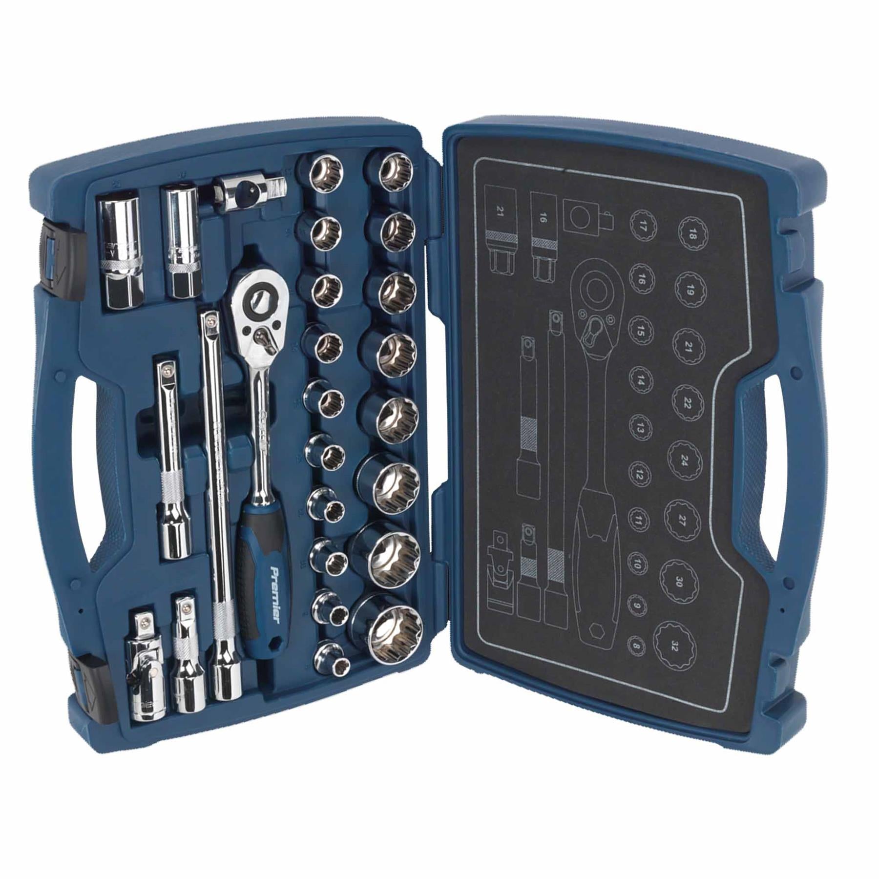 Sealey Socket Set 26pc 1/2"Sq Drive 6pt WallDrive Metric