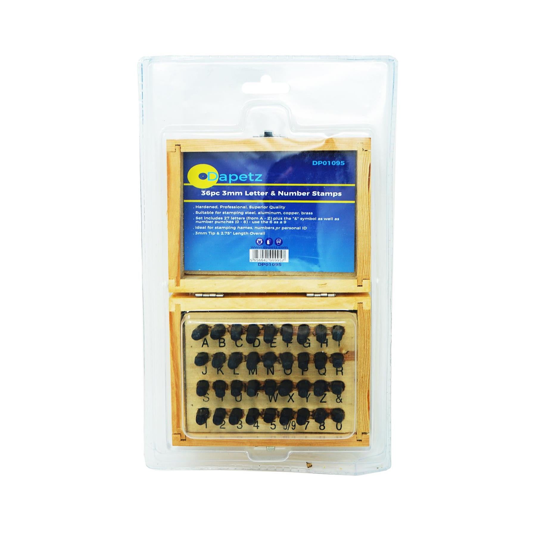 3mm 36pc Letter & Number Stamp Set Metal Punch Stamps Incluides Wood Storage Box