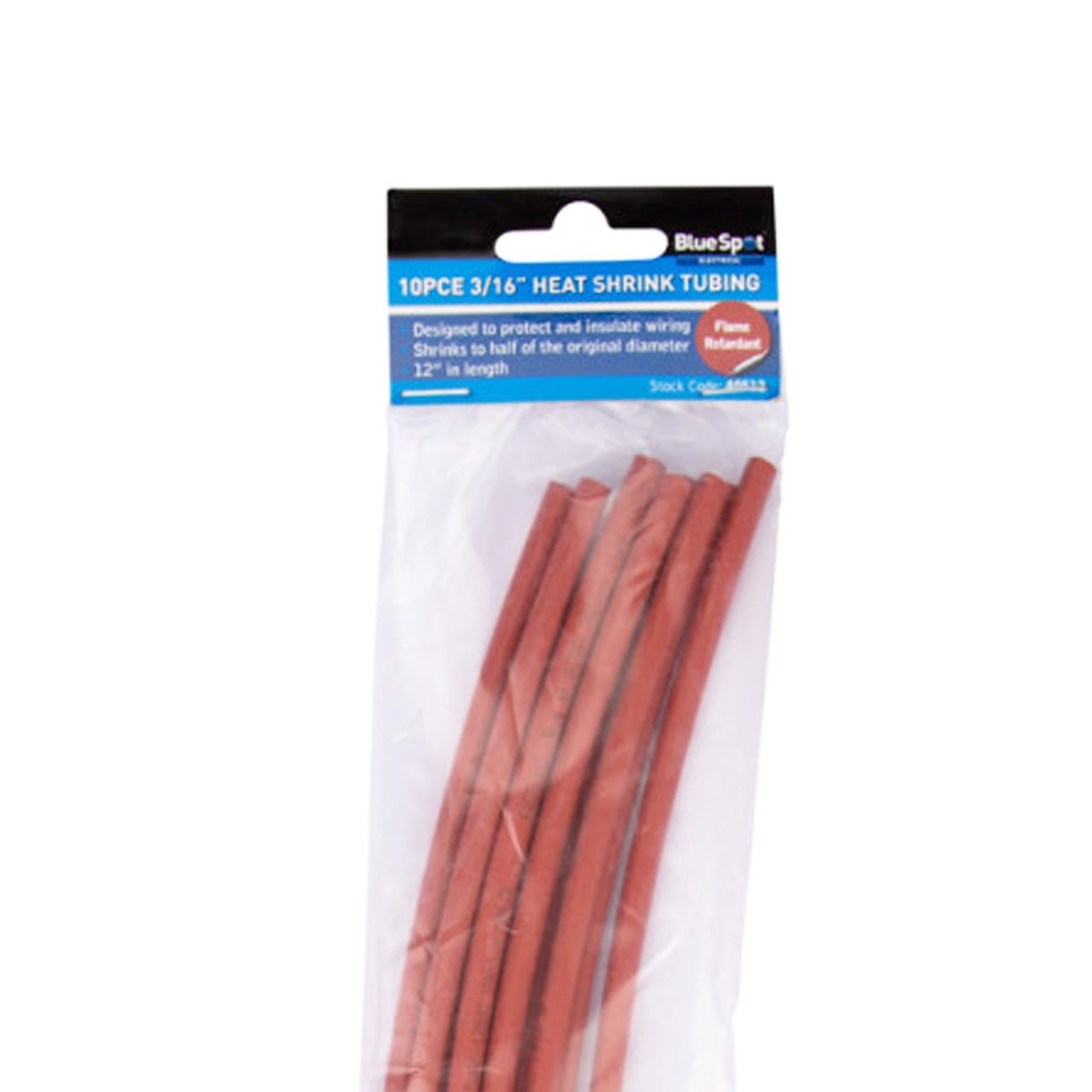 BlueSpot 10Pce 300mm (12") 3/16" Red Heat Shrink Tubing