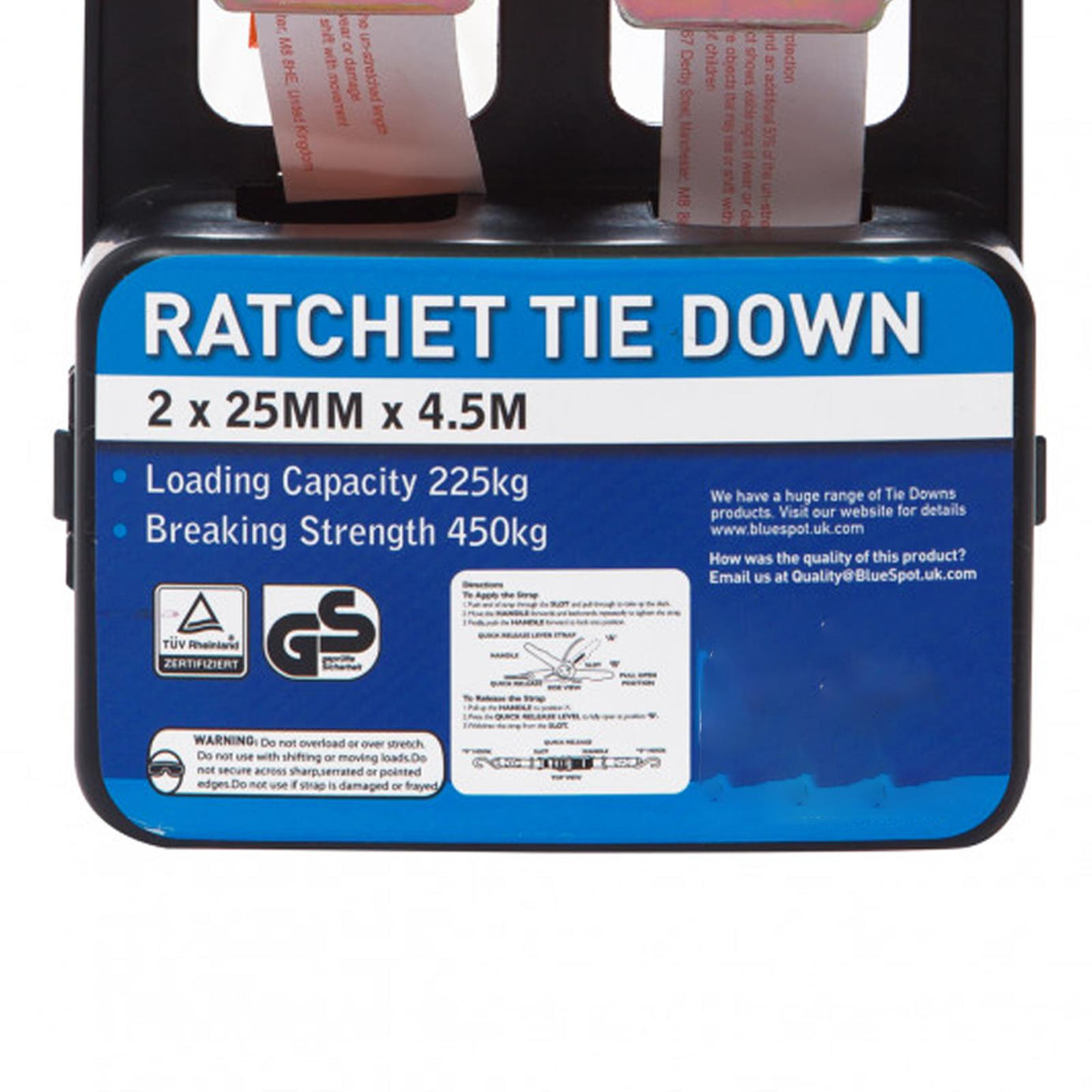 BlueSpot 2pc Cam Buckle Tie Down Strap Set Roof Rack Trailer 25mm x 4.5m/15ft