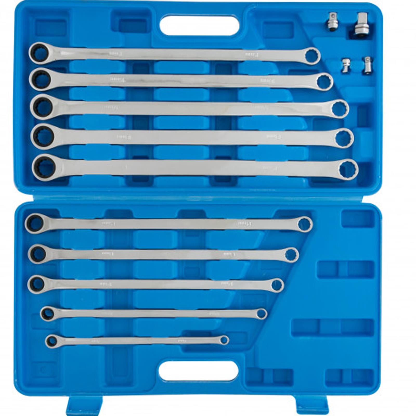 BlueSpot 10Pcs Extra Long Ratchet Spanner and Adaptor Set Double End Ring