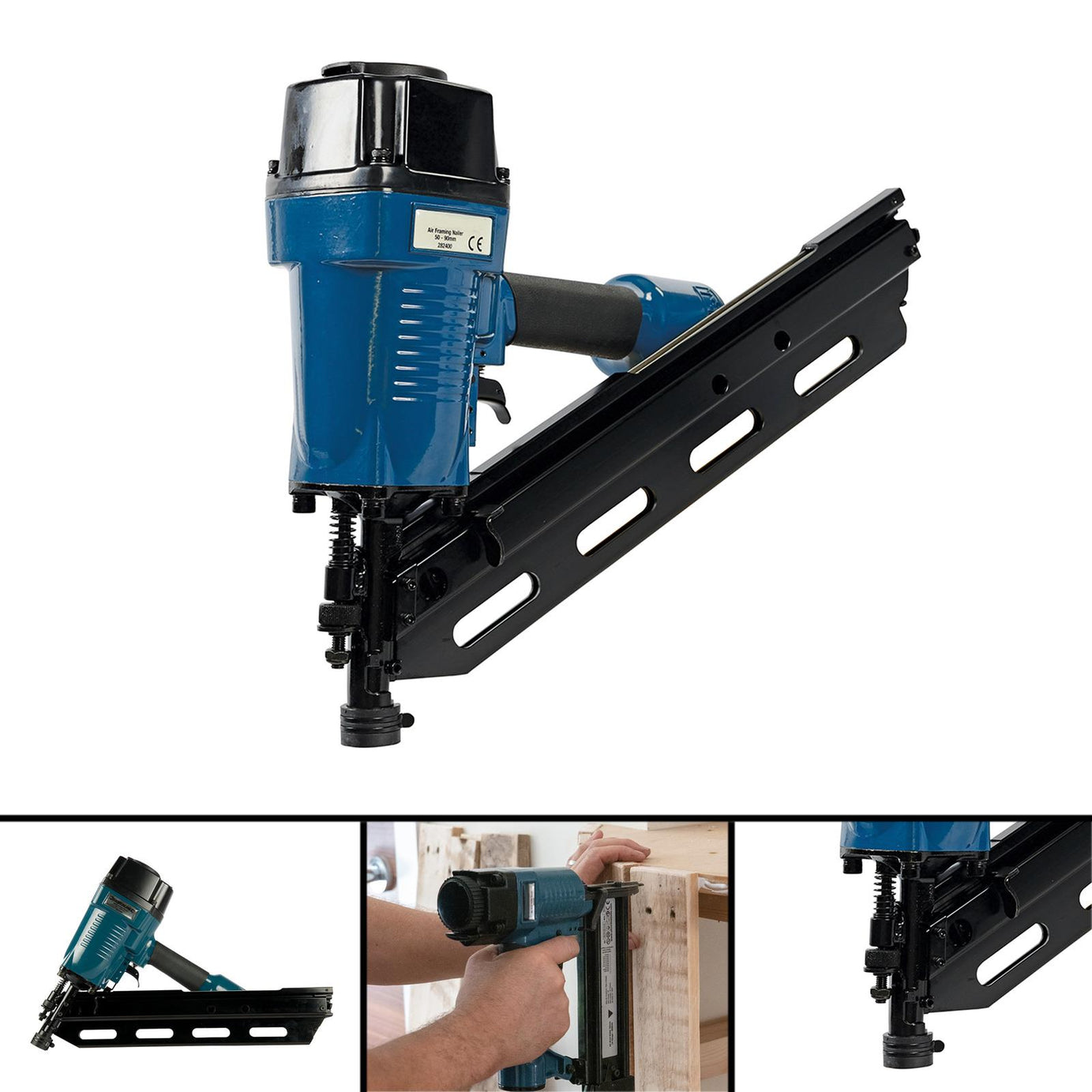 Air Finishing Nailer Nail Gun 90mm 10 - 12 Gauge Nails Framing Fencing Decking