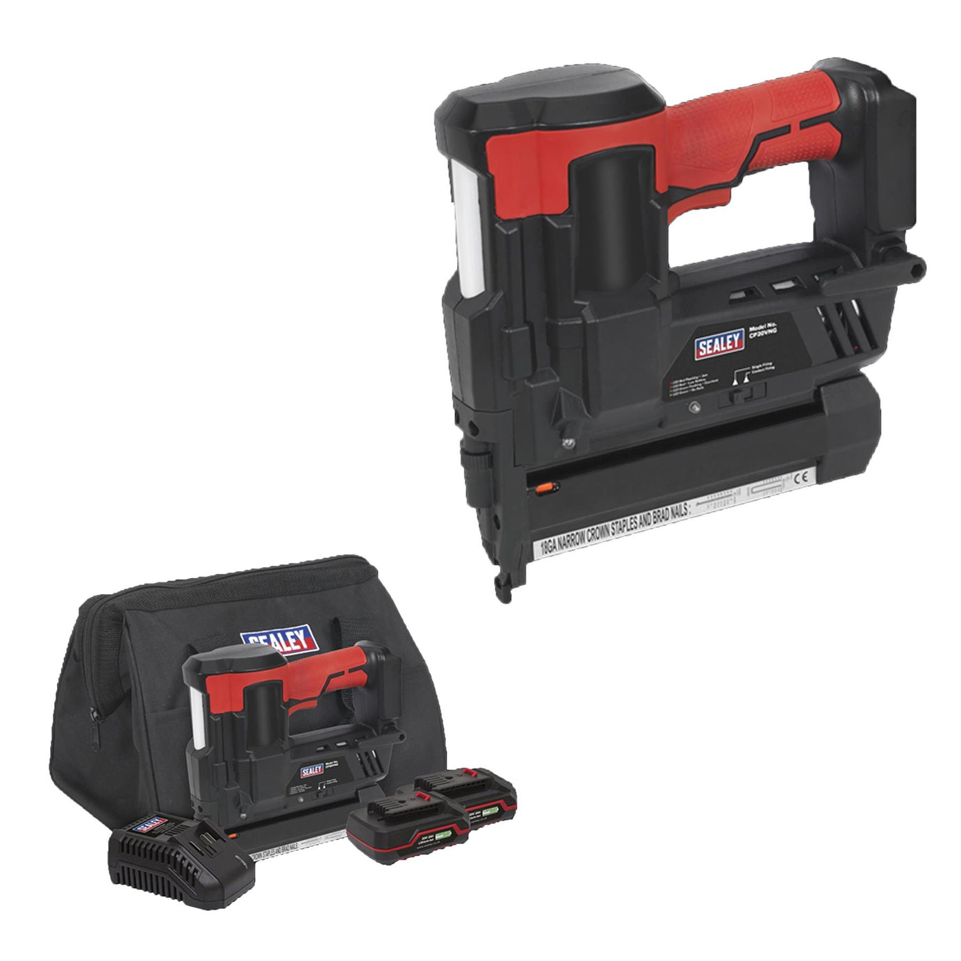 Cordless Staple/Nail Gun Kit From Sealey 18G 20V - 2 Batteries