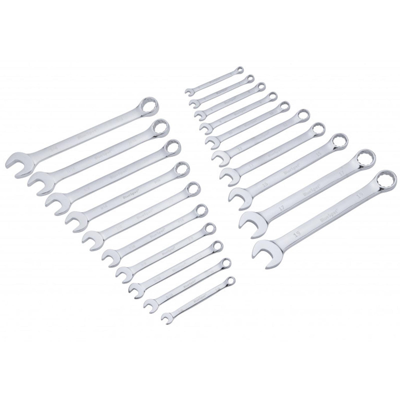 BlueSpot 32pc Assorted Spanner Set Imperial Metric Stubby Wrench 6-19mm Fully Polished