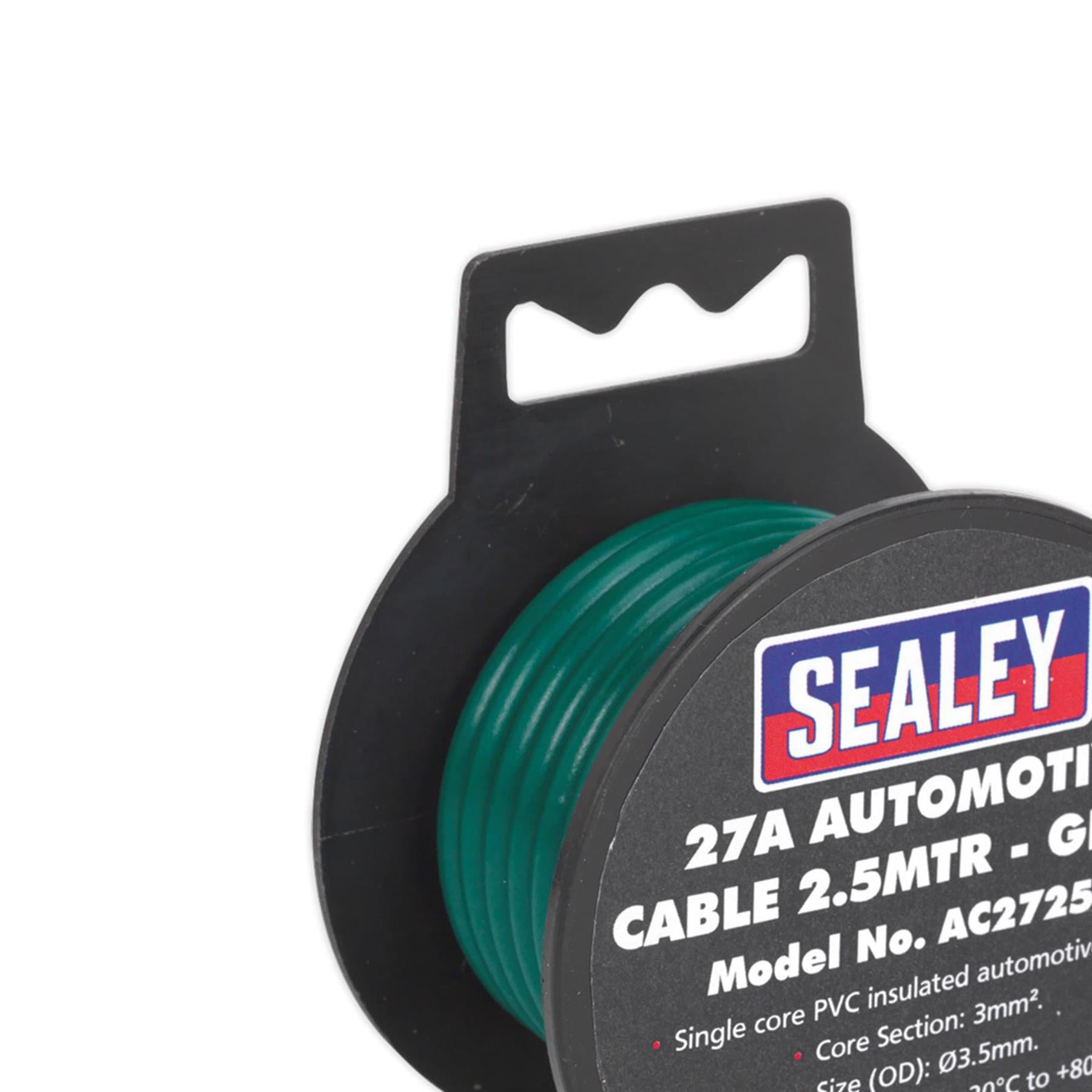 Sealey Automotive Thick Wall Electrical Auto Loom Car Cable 27A 2.5m Green