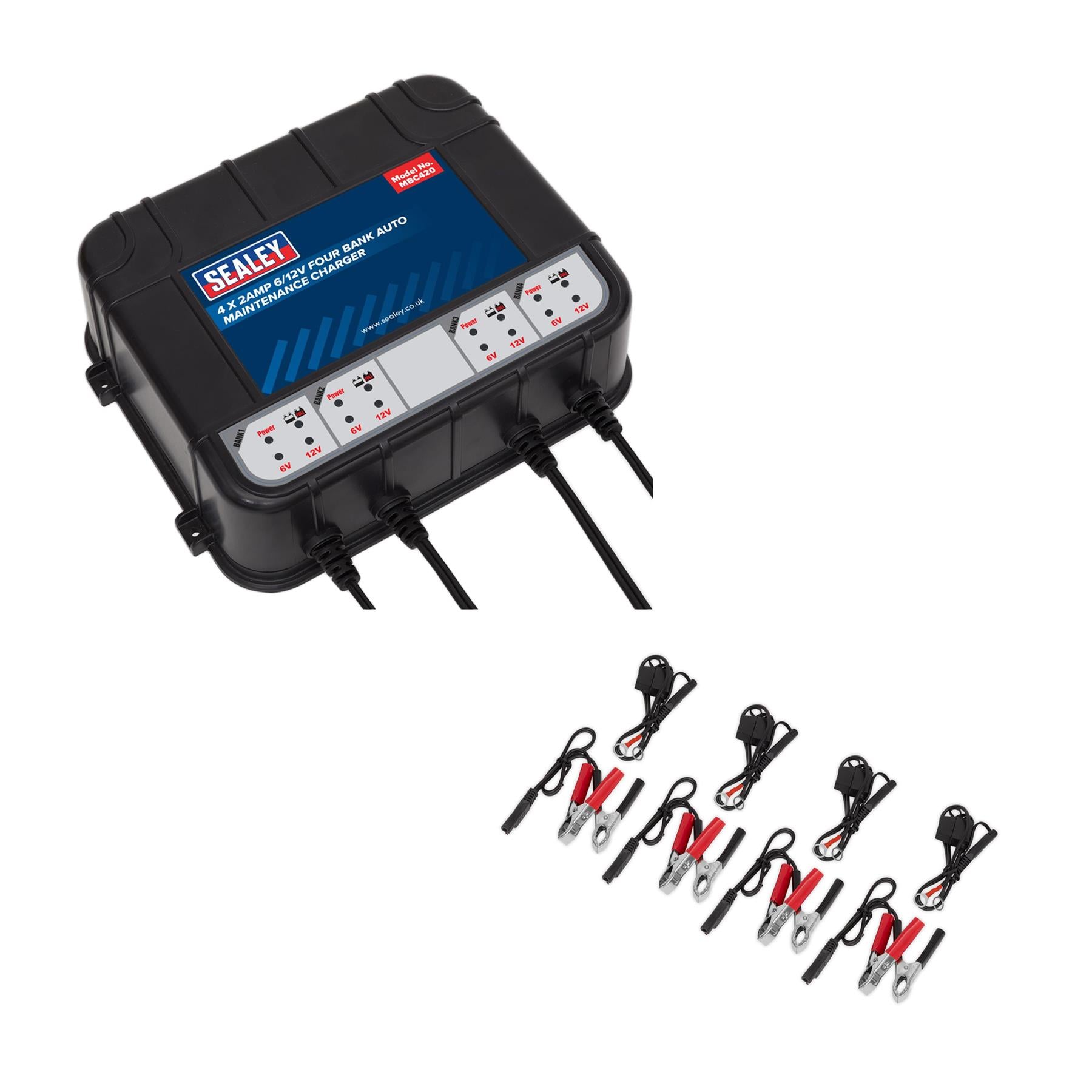 Sealey Four Bank 6/12V 8Amp (4 x 2A) Auto Maintenance Charger
