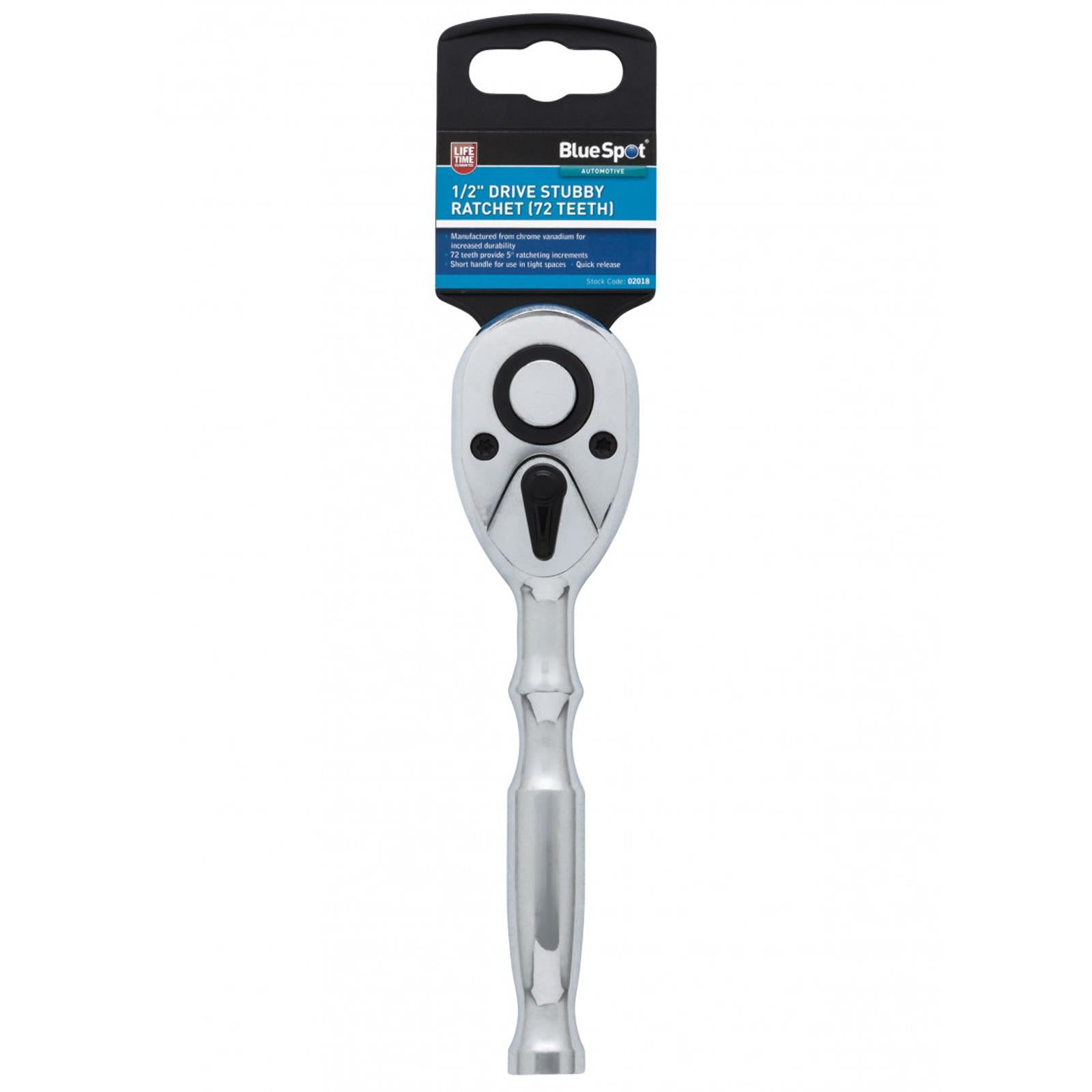 Bluespot Socket Ratchet Stubby Handle Quick Release 72 Teeth 1/2" Drive
