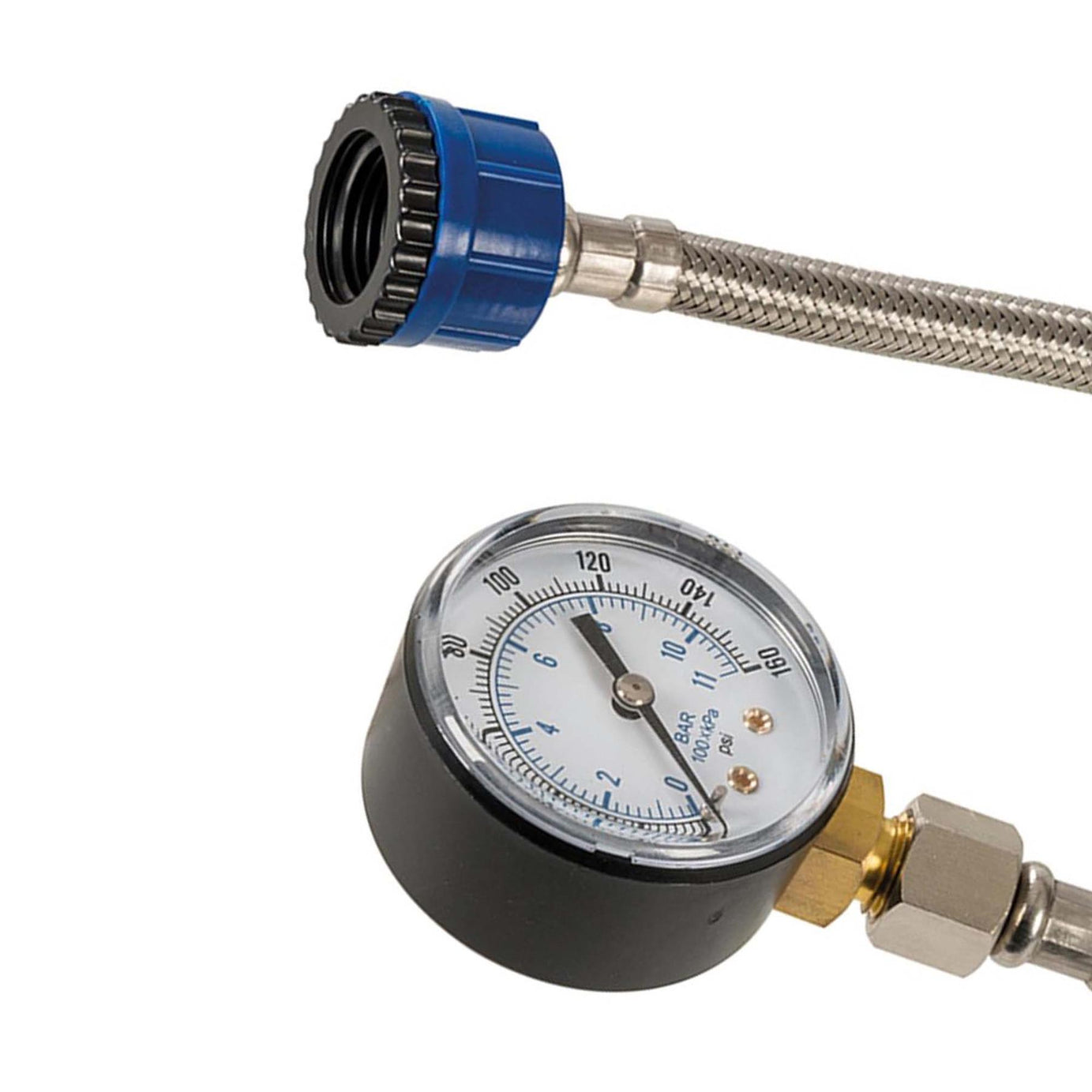 Mains Water Pressure Test Gauge 0-11bar (0-160psi) With Stainless Steel Hose