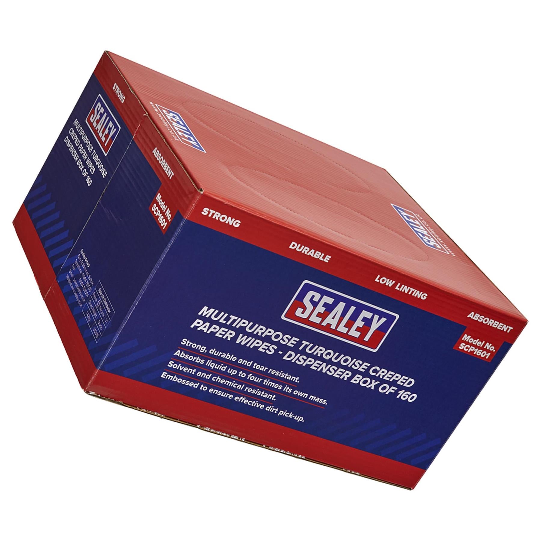 Sealey Multipurpose Paper Wipes in Dispenser Box - Creped Turquoise 160 Sheets