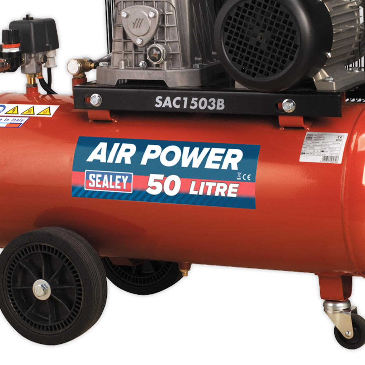 Sealey Compressor 50L Belt Drive 3hp with Cast Cylinders & Wheels
