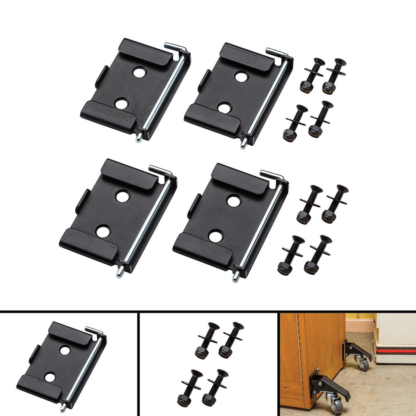 Quick-Release Workbench Caster Plates 4Pk 70x95mm(2-3/4 x 3-3/4) Cabinet Mounted