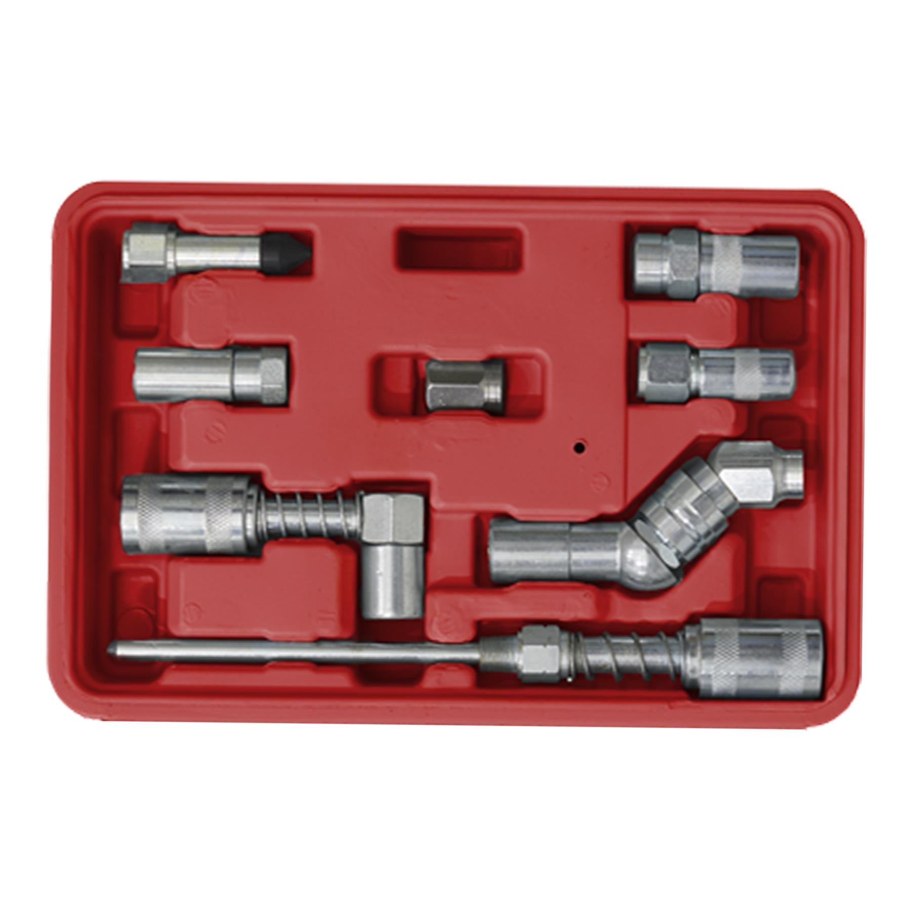 Sealey Manual Grease Gun Adaptor Kit Couplers Nozzles & Flexible Hose 12pc Set