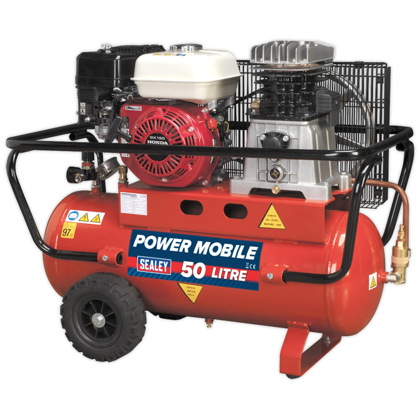 Sealey Compressor 50L Belt Drive Petrol Engine 5.5hp