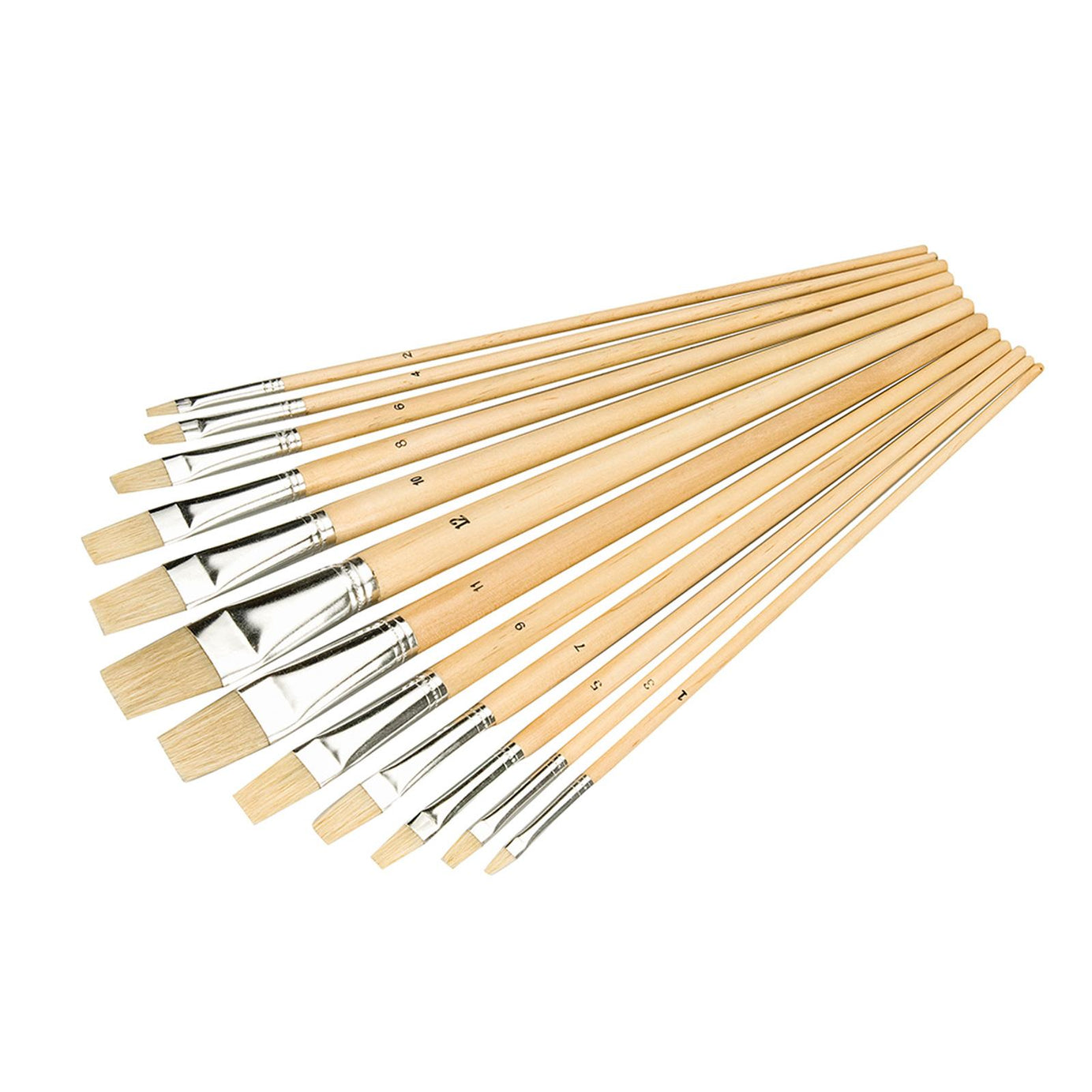 12Pce Artists Paint Brush Set Flat Tip Sizes From 1mm - 12mm For Finishing Work