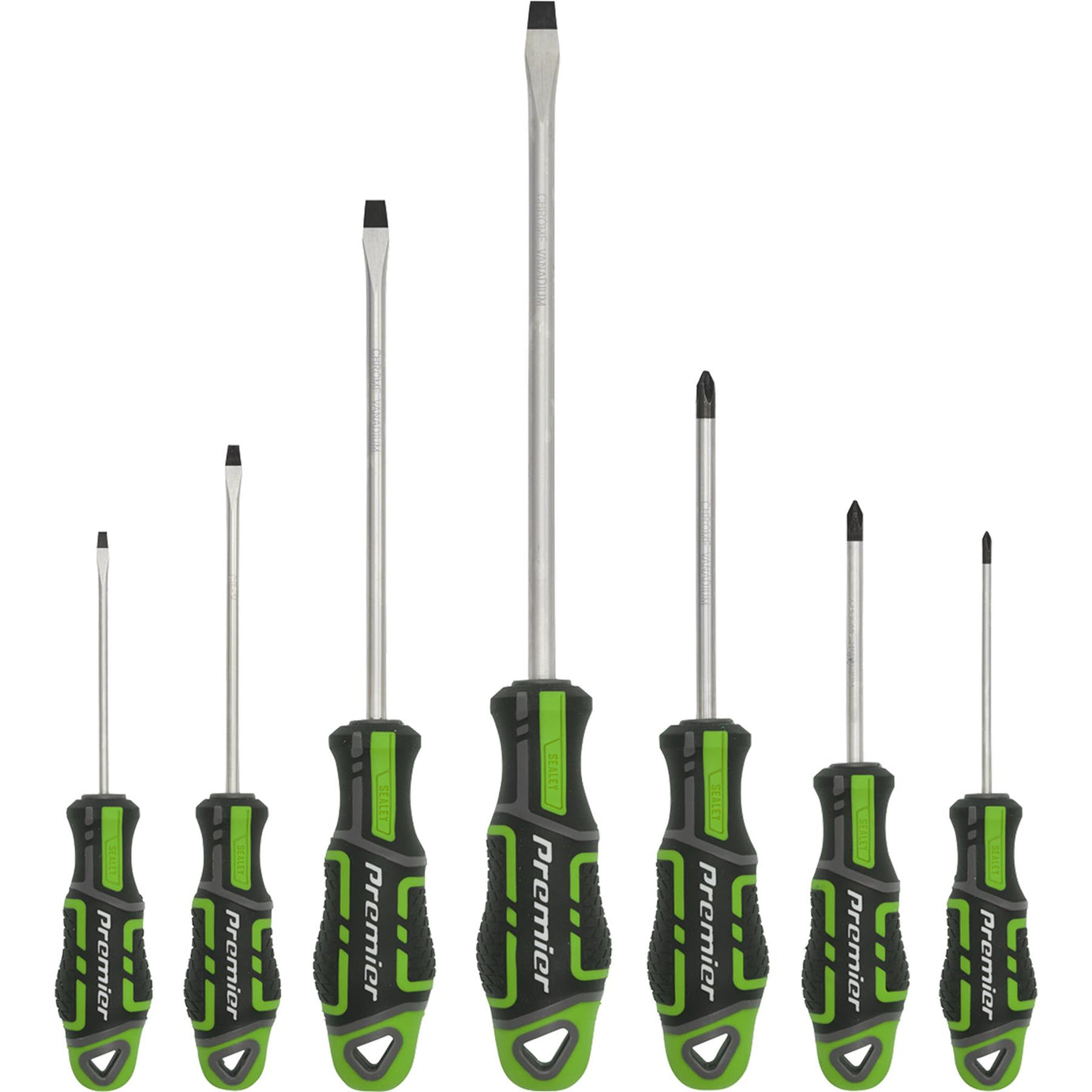 Sealey 7pc Screwdriver Set Slotted & Phillips Magnetic GripMax Hi Vis Green