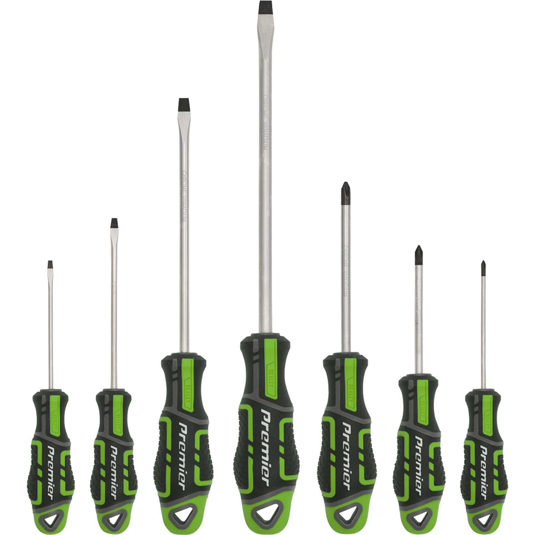 Sealey 7pc Screwdriver Set Slotted & Phillips Magnetic GripMax Hi Vis Green