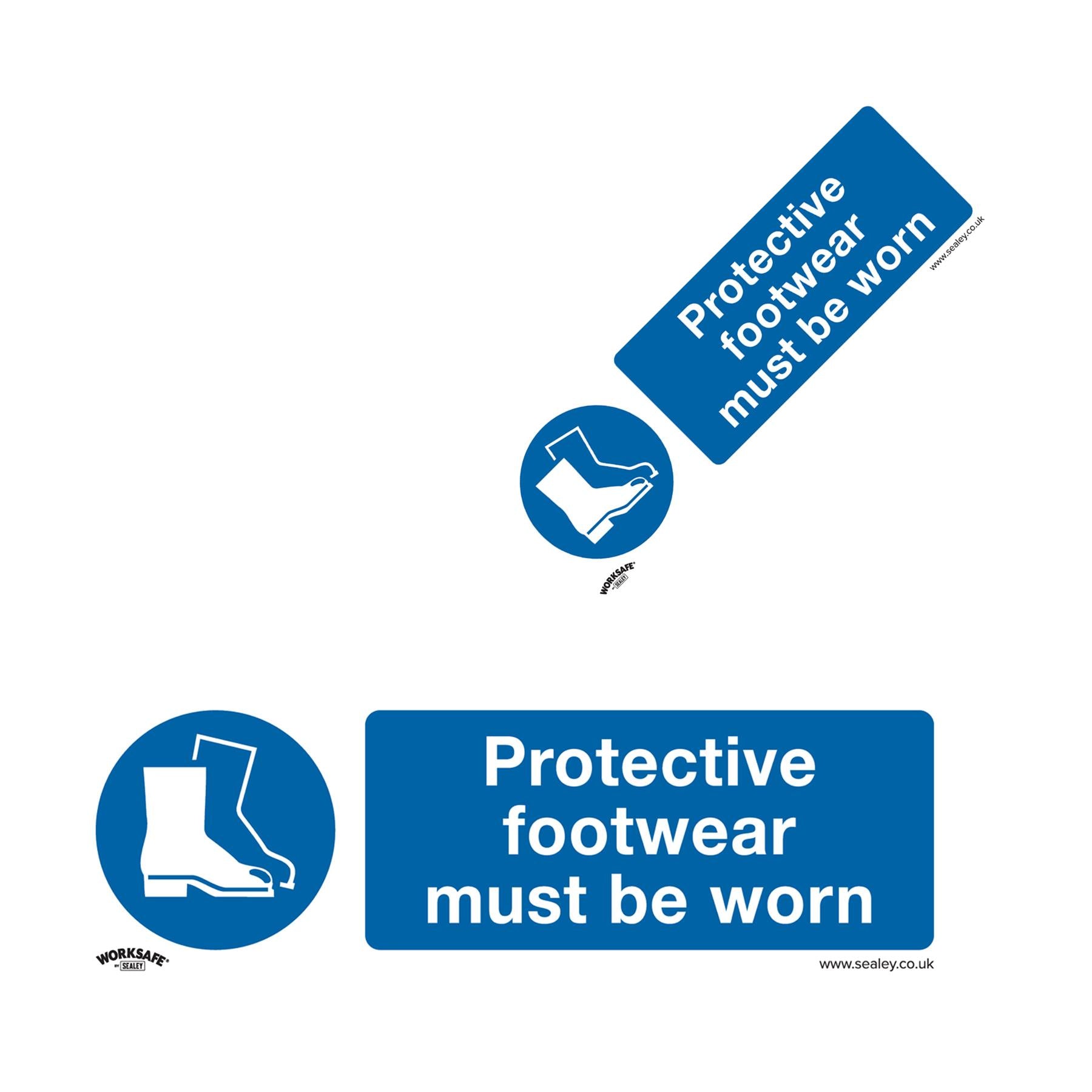 Sealey Safety Sign-Protective Footwear Must Be Worn-Self-Adhes-Pk10