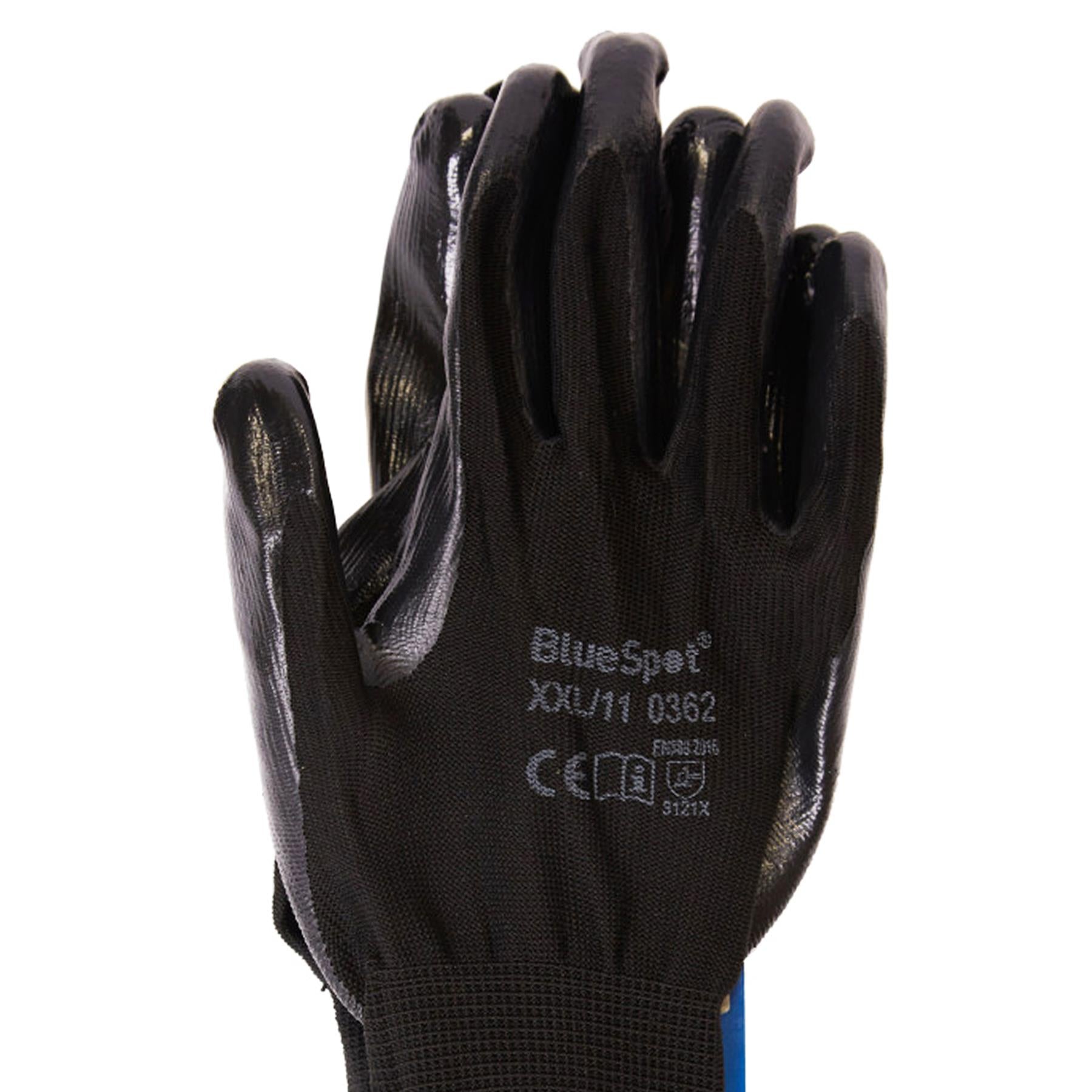 BlueSpot XXL Nitrile / Latex Coated Work Gloves Mens Builders Gardening Grip