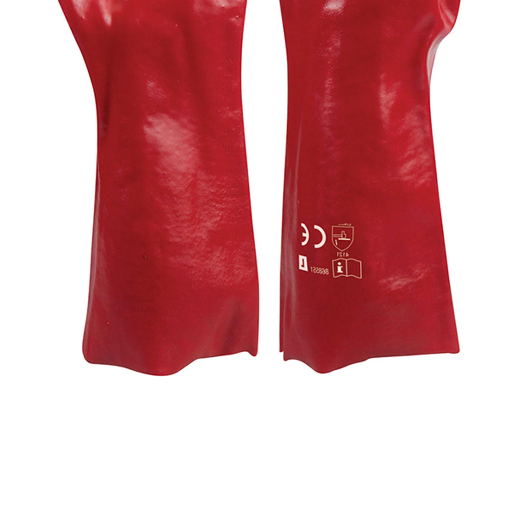 12 X Red PVC Gauntlets Full Dipped Quality Safety Protective Workwear PPE