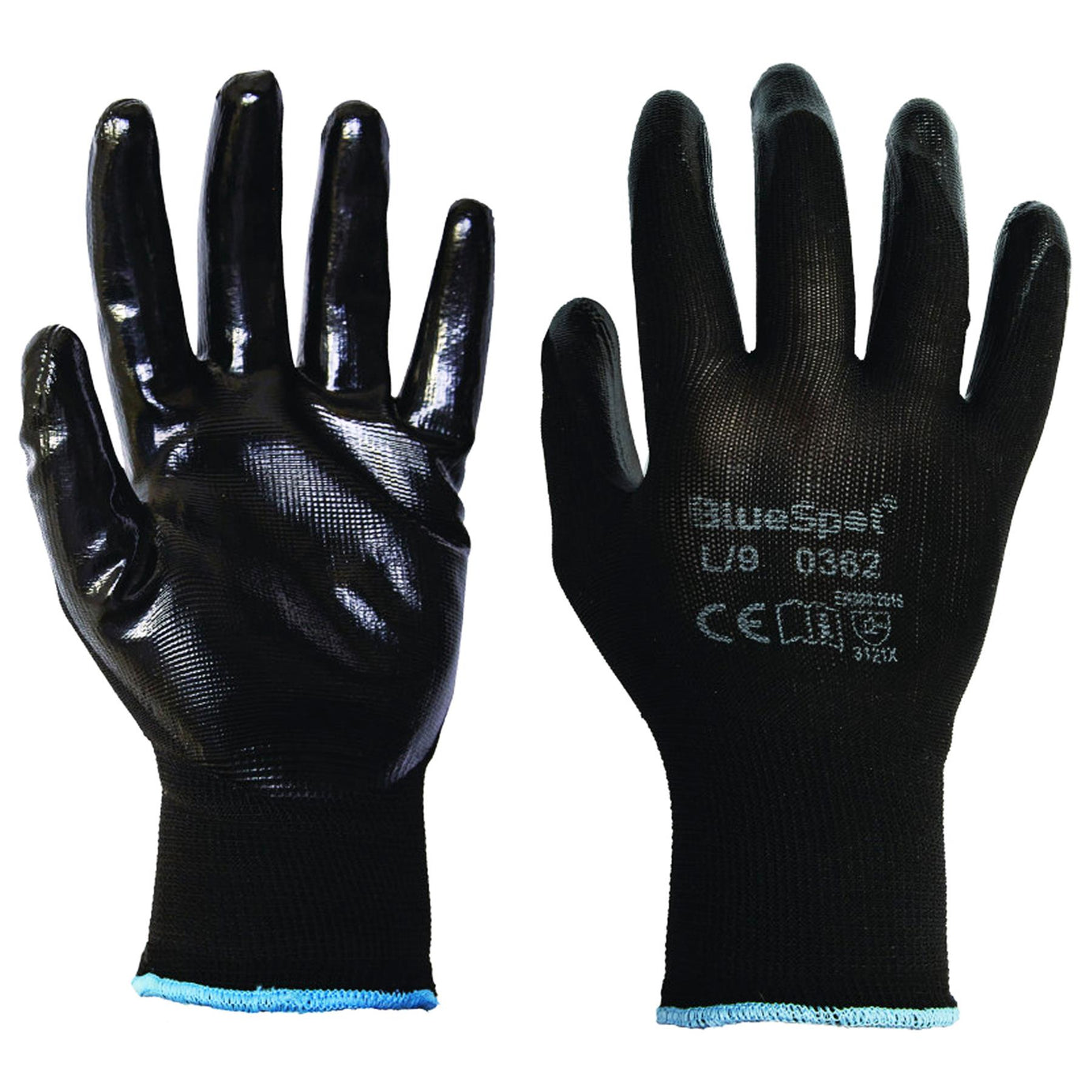 BlueSpot 1 pair Nitrile / Latex Coated Work Gloves Mens Builders Gardening Grip