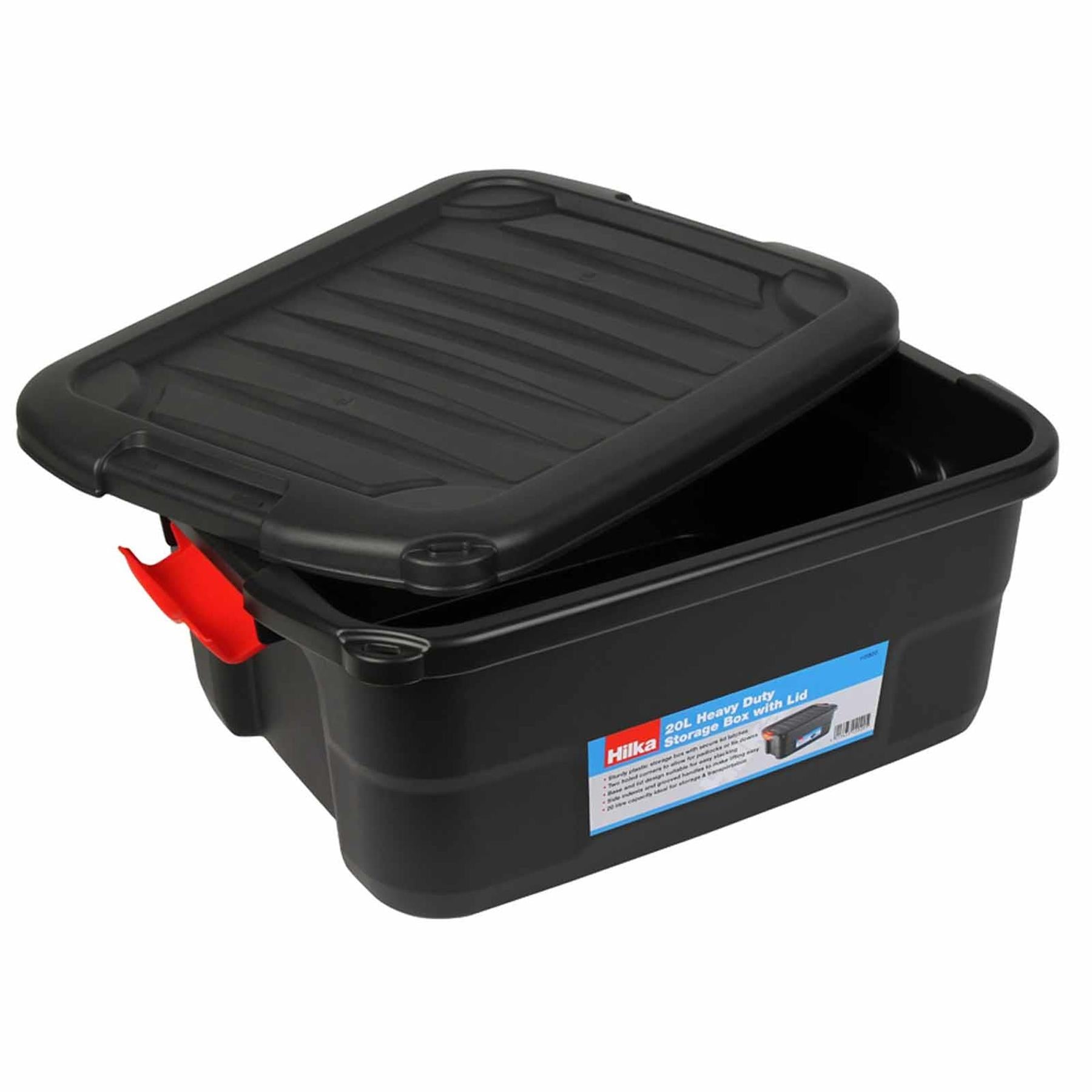 20L Heavy Duty Storage Box with Lid & Latches Plastic Holes for Padlock Tie Down