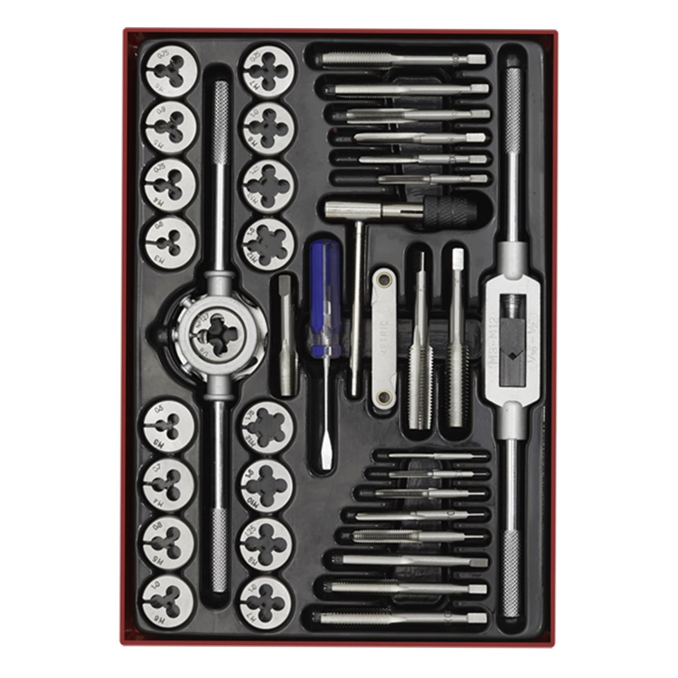 Sealey 40pc Tap and Die Set Split Dies Metric Thread Cutting Tool M3 - M12 Steel