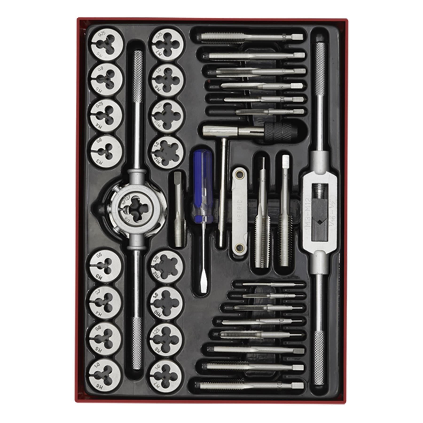 Sealey 40pc Tap and Die Set Split Dies Metric Thread Cutting Tool M3 - M12 Steel