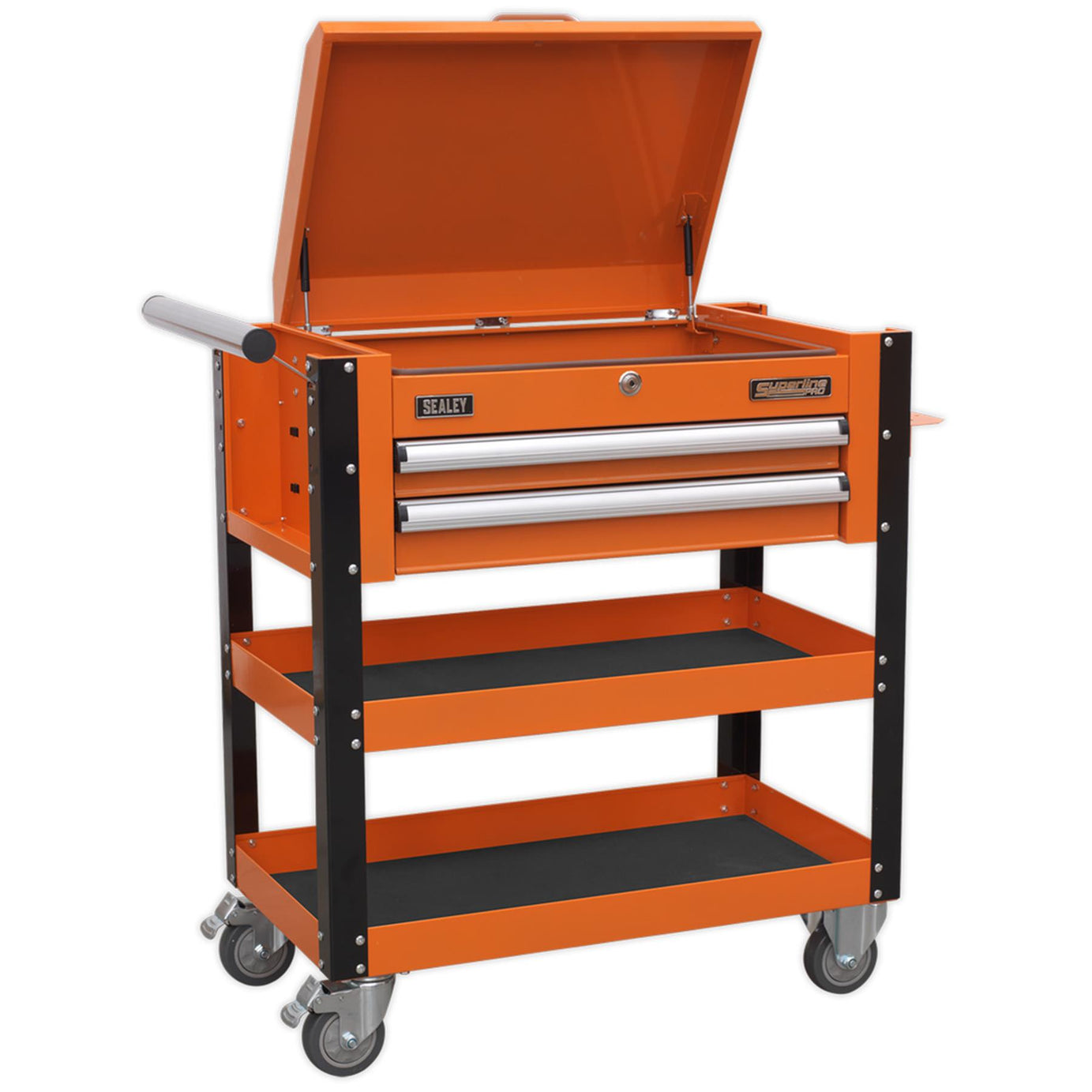 Sealey HD Mobile Tool & Parts Trolley 2 Drawer & Locking Top Orange