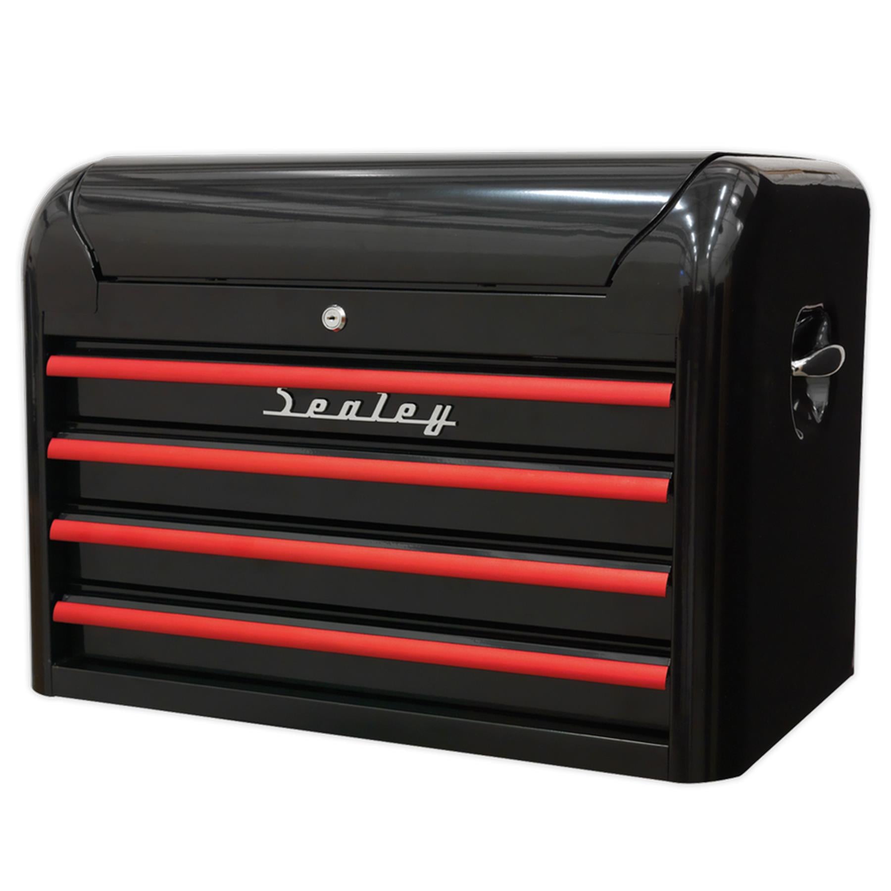 Sealey Topchest 4 Drawer Retro Style-Black/Red Anodised Draw Pulls