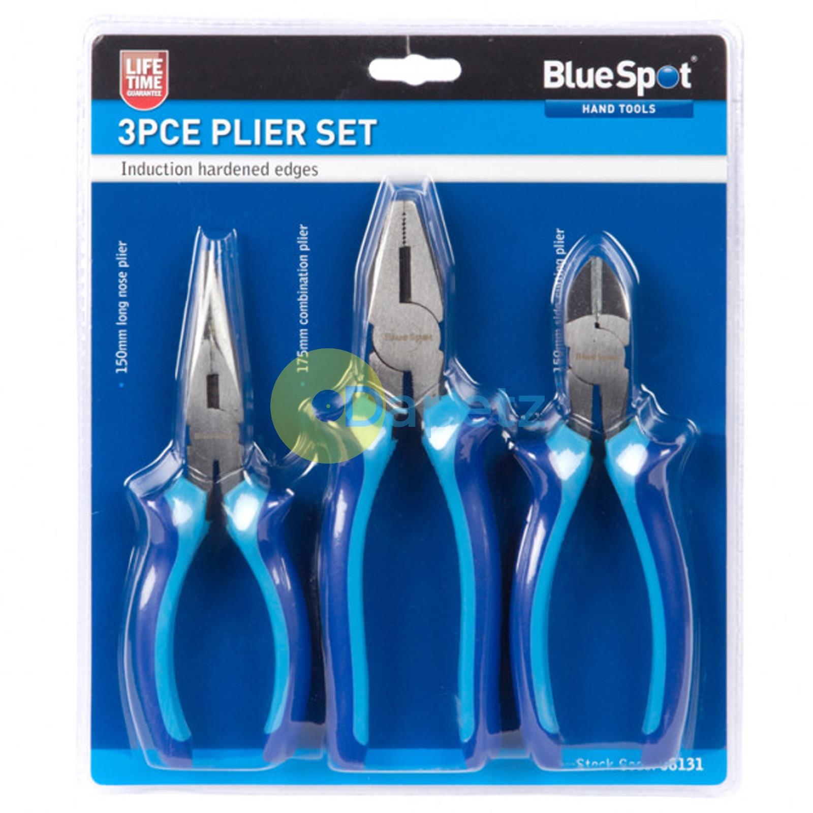 BlueSpot 3Pce Plier Set Soft Grip Handle Long Nose Pliers Cutters 150mm