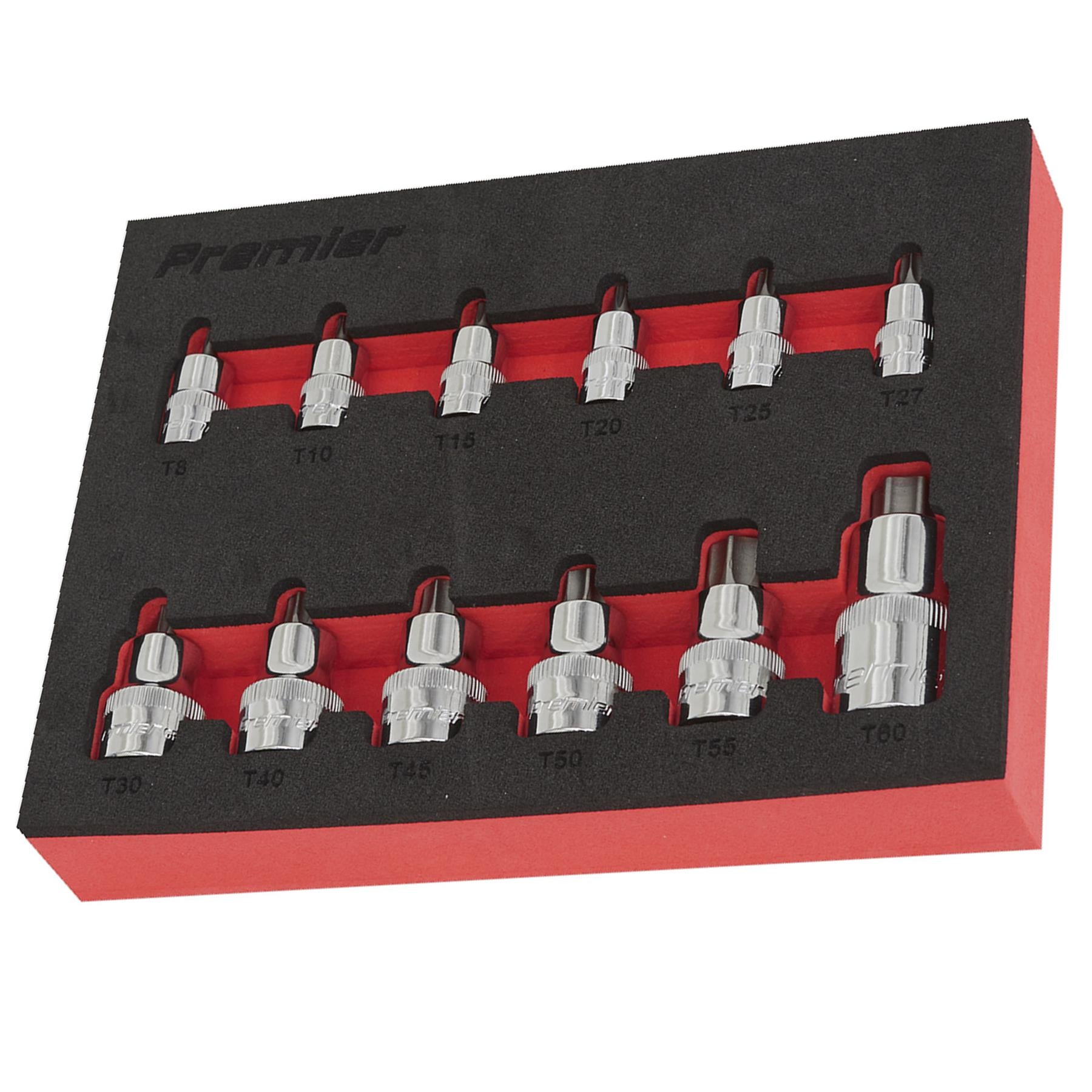 Sealey TRX-Star* Socket Bit Set 12pc Stubby 1/4",3/8"&1/2"Sq Drive