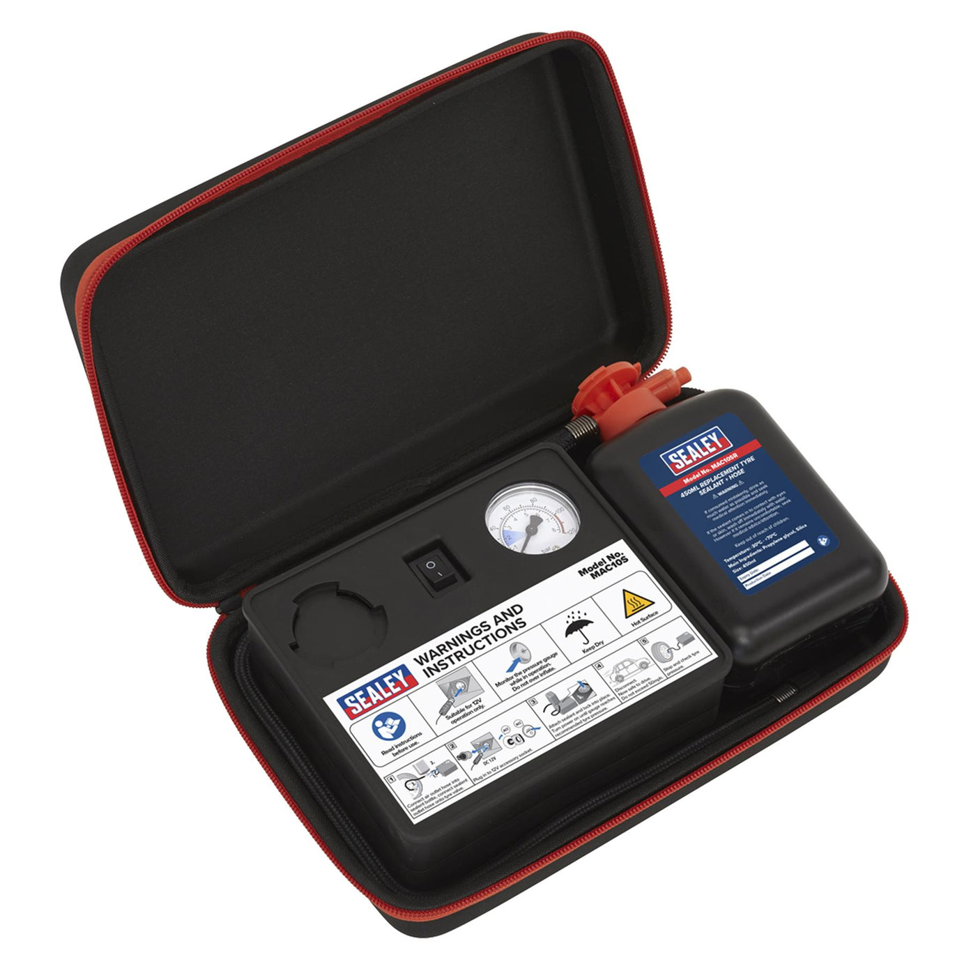 Sealey MAC10S 12V Tyre Inflator + Emergency Puncture Sealant Kit