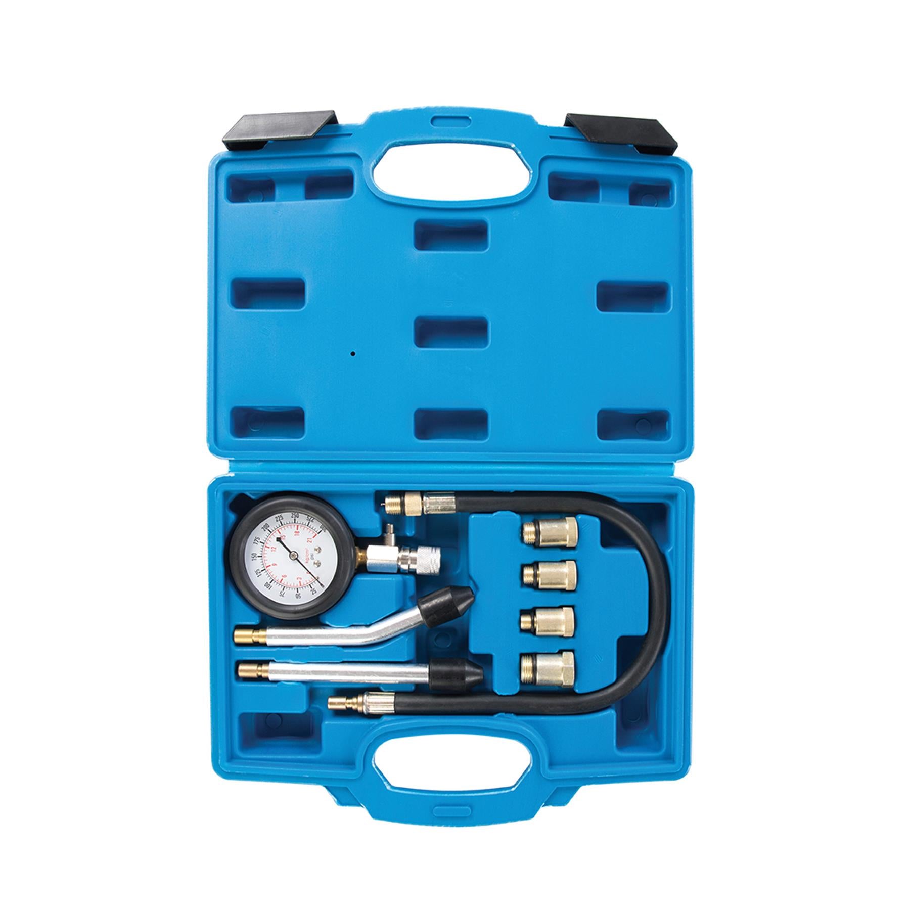 Petrol Engine Compression Test Kit 8pce 0 - 300psi Angled Push On Connectors