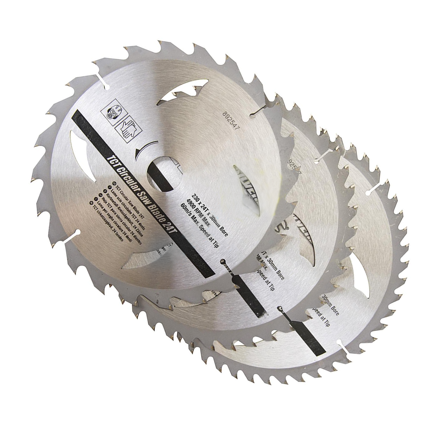 TCT Circular Saw Blades 24 40 48T 3Pk 230 x 30 - 25, 20, 16mm Rings Hardwood Softwood Chipboards Cutting
