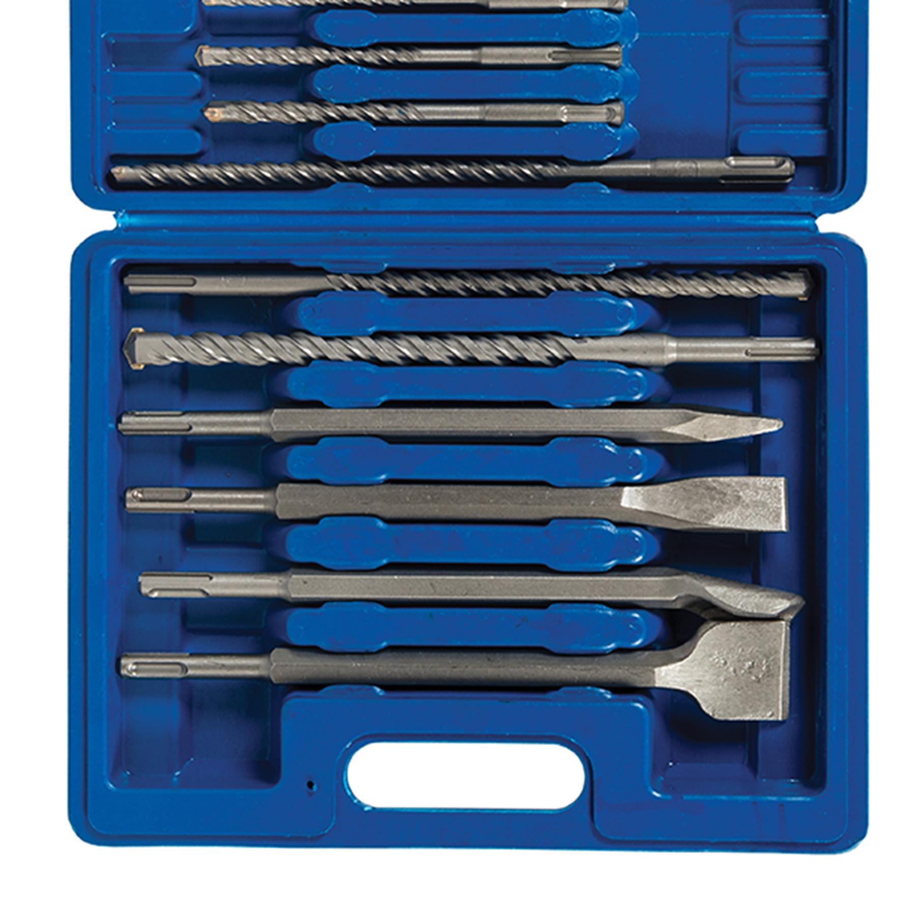 SDS Plus Masonry Drill Chisels Groove Steel Set 15Pce Sturdy Case 3Y Guarantee