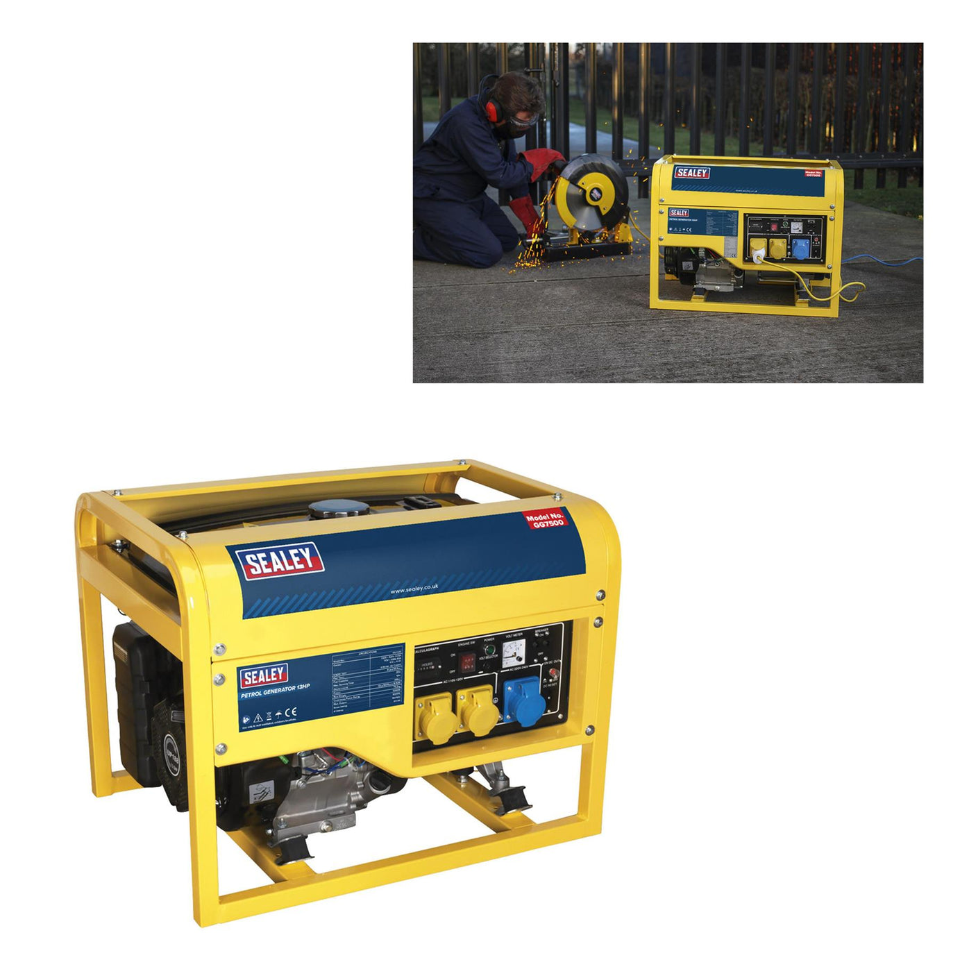 Sealey Generator 6000W 110/230V 13hp 10 hours on a full tank.