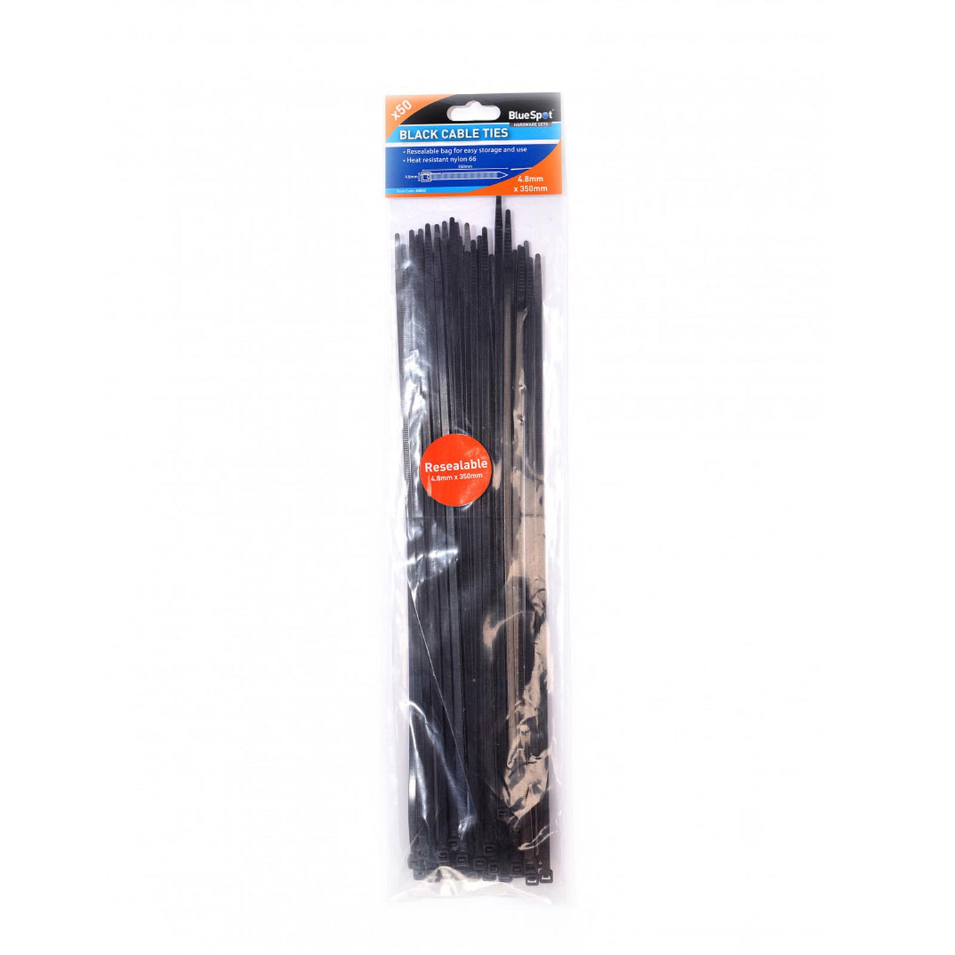 BlueSpot Cable Ties Black Releasable SelfLocking Ties 50Pce 4.8mm x 350mm