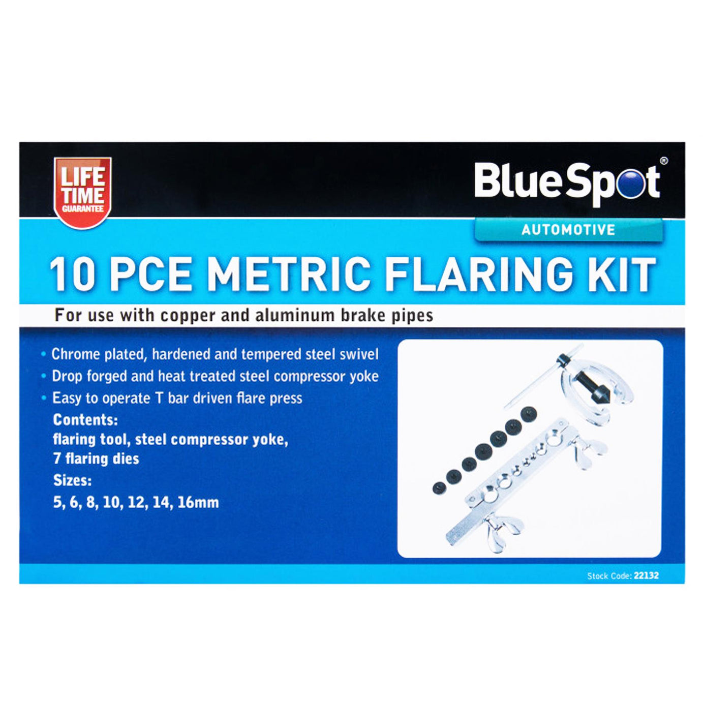 BlueSpot 10pc Metric Pipe Flaring Tool Kit Brake Tube Plumbers Mechanic 5-16mm