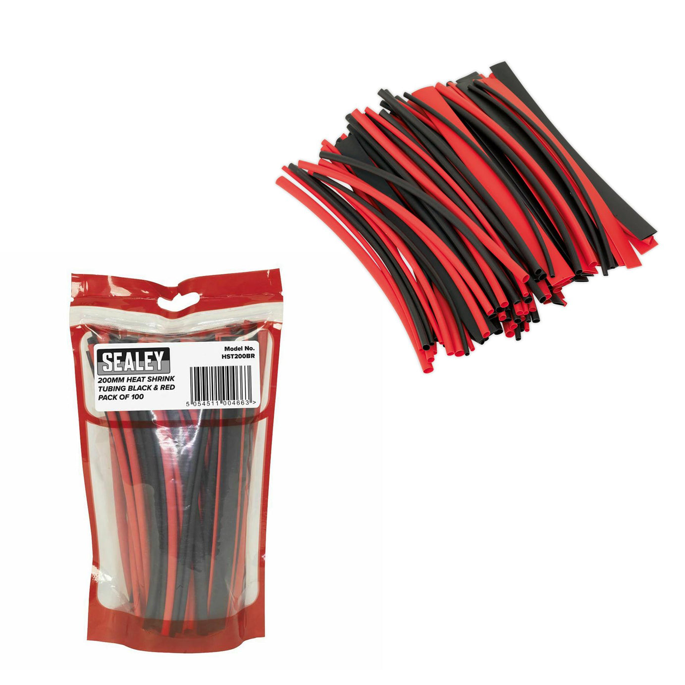 Sealey Heat Shrink Tubing Black & Red 200mm 100pc
