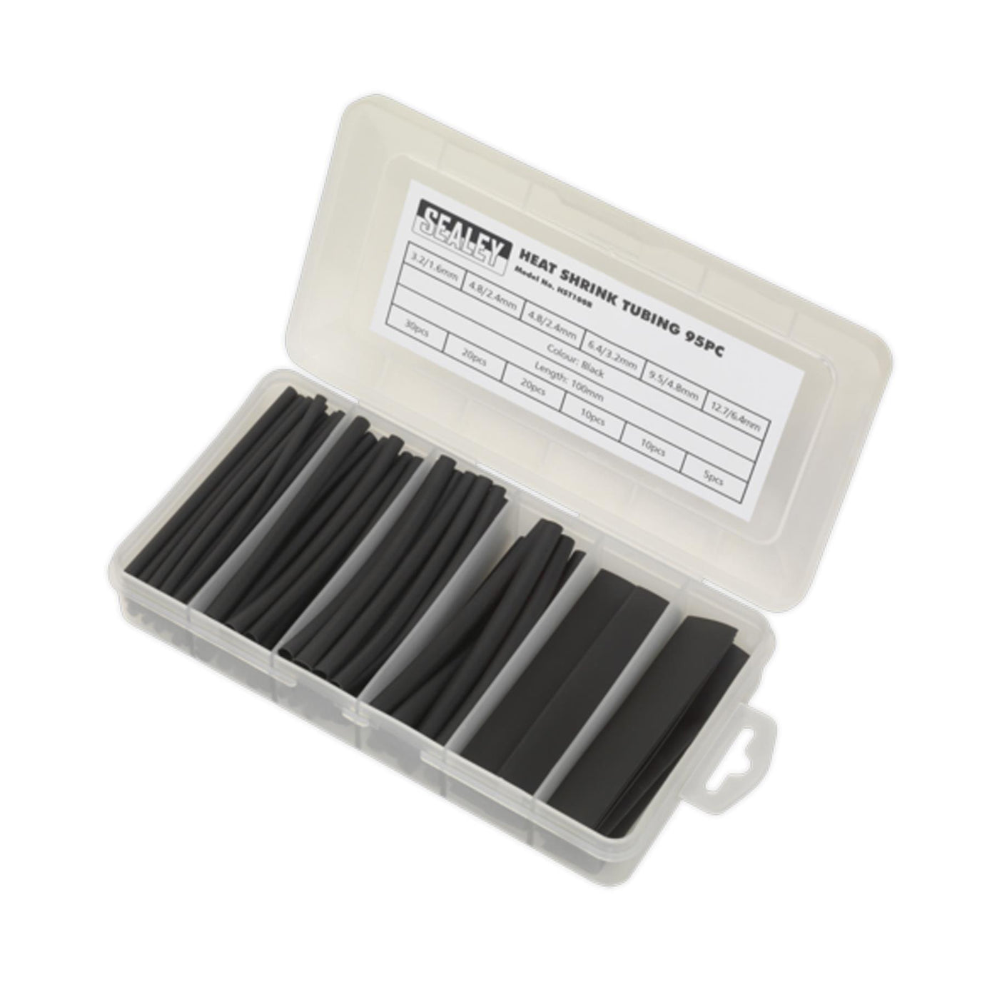 Sealey Heat Shrink Tubing Assortment 95pc 100mm Black