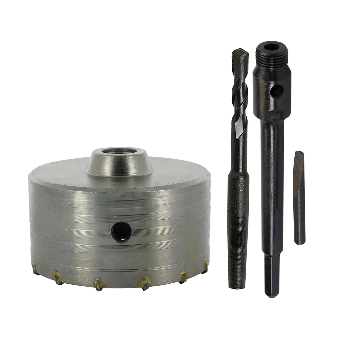 TCT Core Drill Bit 115mm Hole Saw Masonry Stone Brick Hex 200mm Extensions Pilot