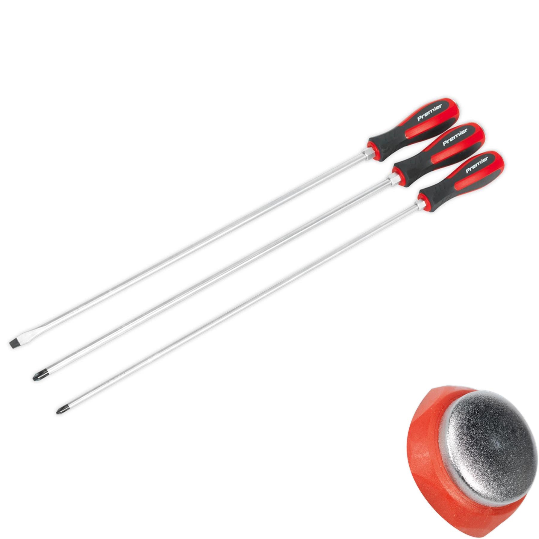 Sealey 3pc Screwdriver Set Hammer Thru Extra Long Slotted Phillips 450mm