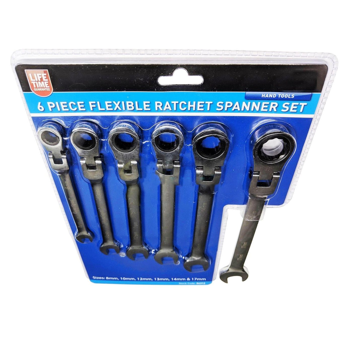 6 Piece Flexible Ratchet Spanner Set. Ratcheting Spanners with Flex Head
