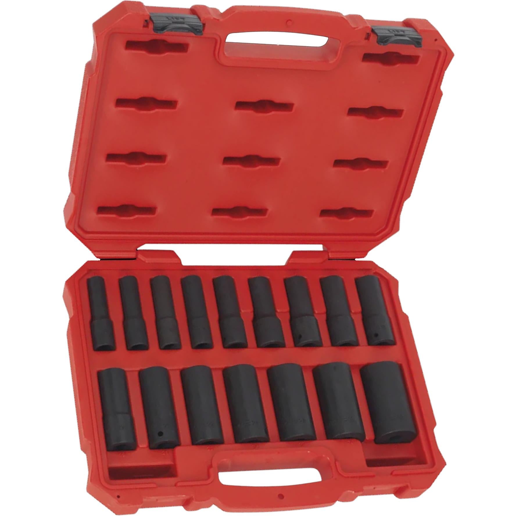 Sealey Impact Socket Set 16pc 1/2"Sq Drive Deep Lock-On 6pt Metric